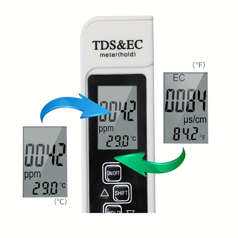 Testeur TDS EC, testeur professionnel de qualité de l'eau 3 - en - 1 LCD  Digital TDS