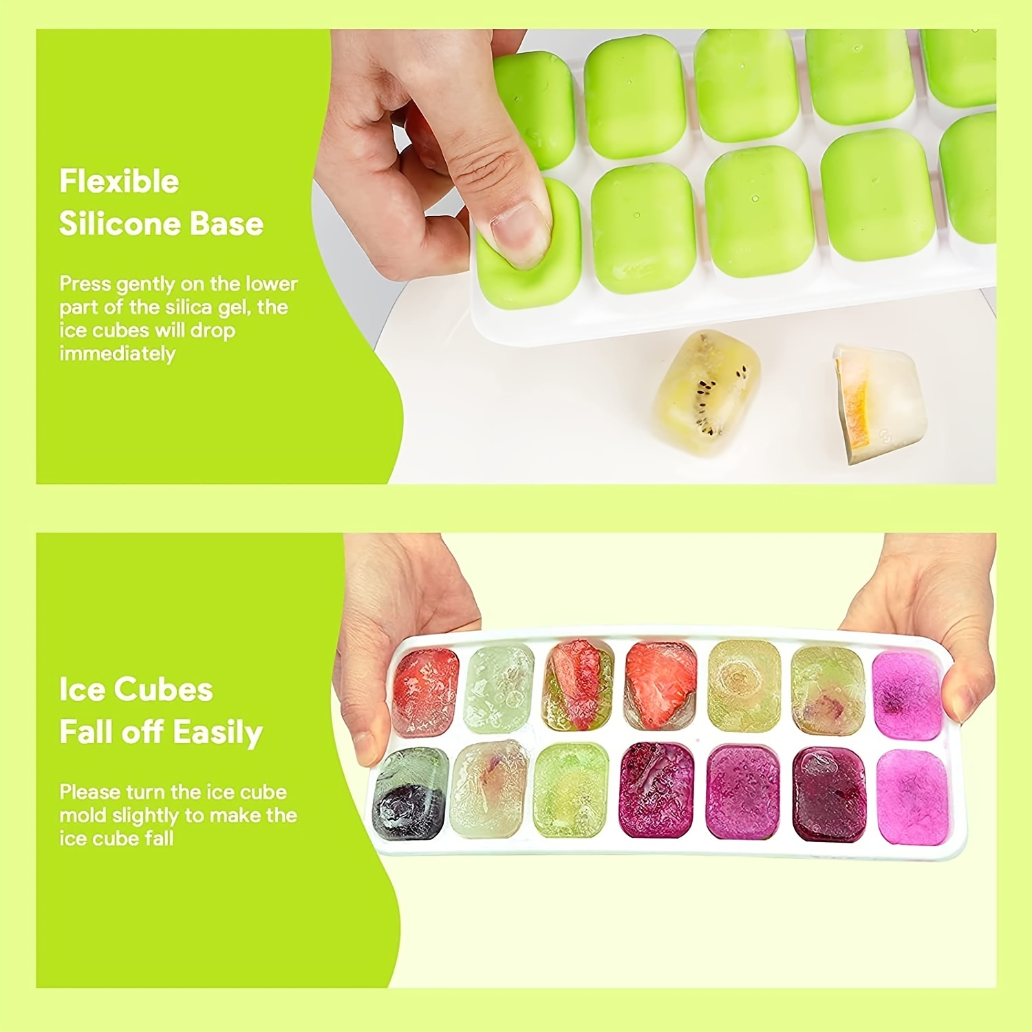Ice Cube Trays 4 Pack, Easy Removable Silicone and 14 Lce Cube