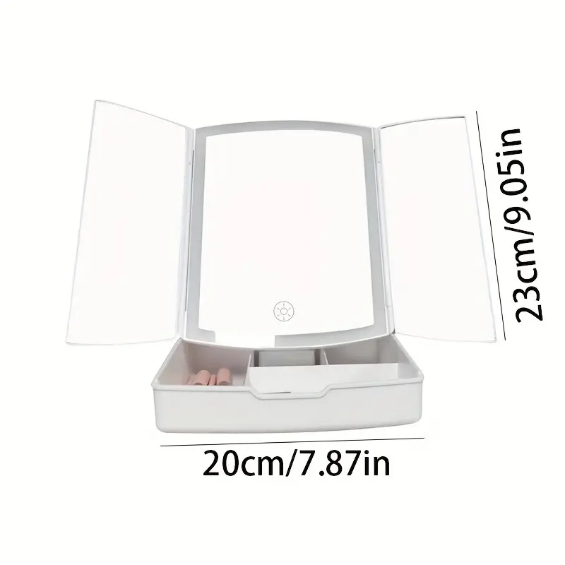 tri fold lighted makeup mirror with 4 compartments storage tray led folding makeup mirror usb model vanity mirror perfect for travel and storage details 4