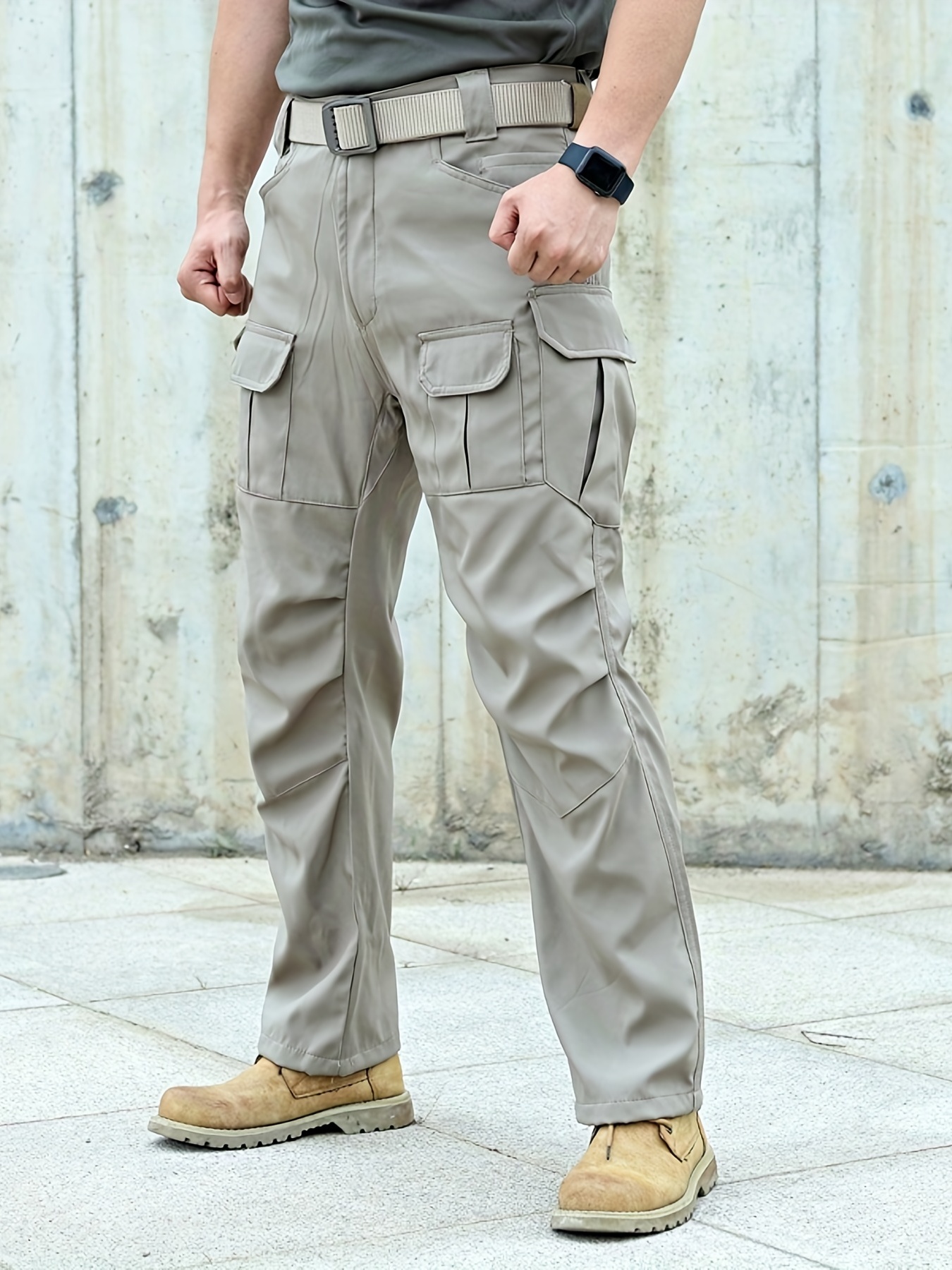 Solid Convertible Multi Flap Pockets Men's Straight Leg - Temu