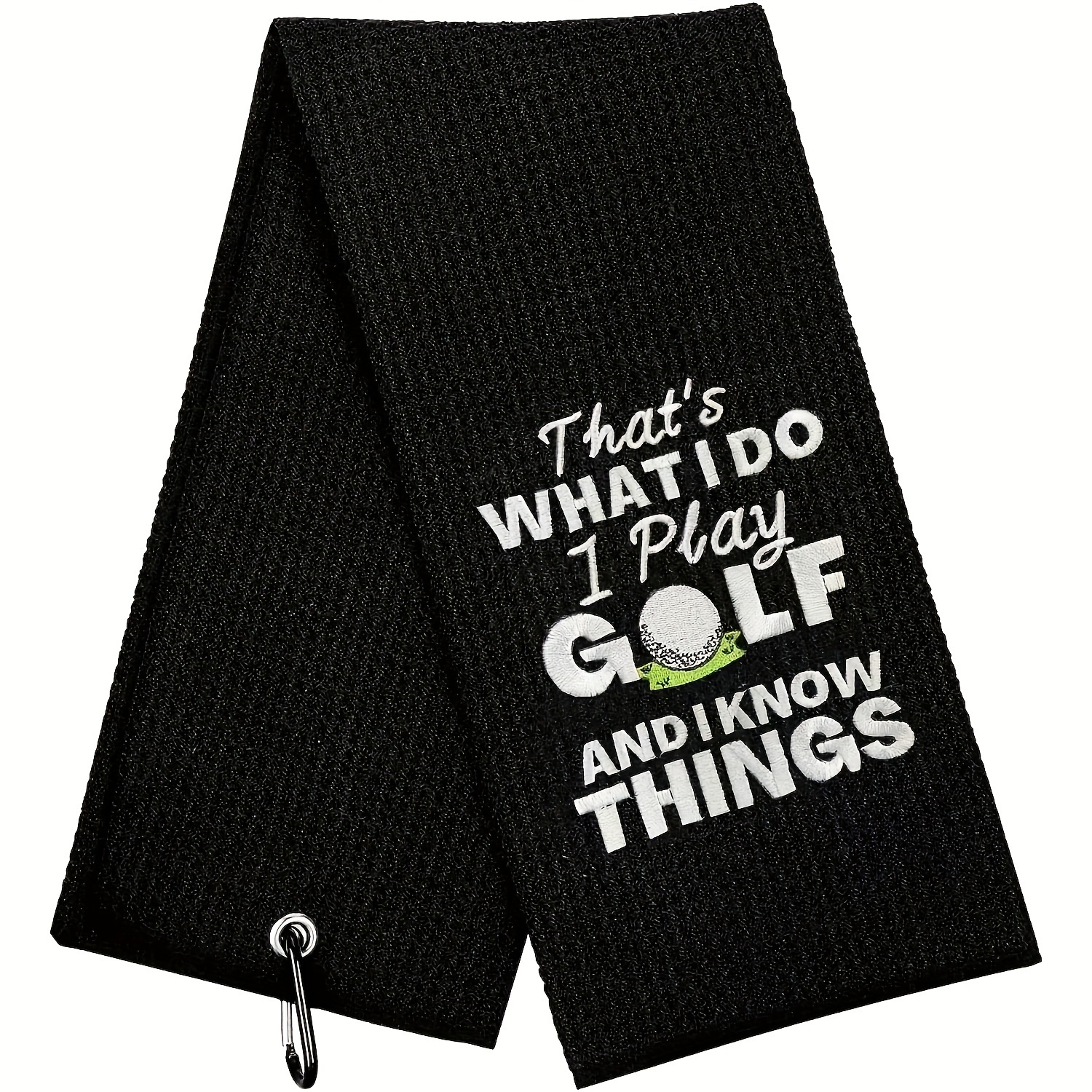 

1pc Premium Embroidered Golf Towel With Clip - Perfect Golf Gift For Men And Women - Stay Clean And Dry On The Course - Black