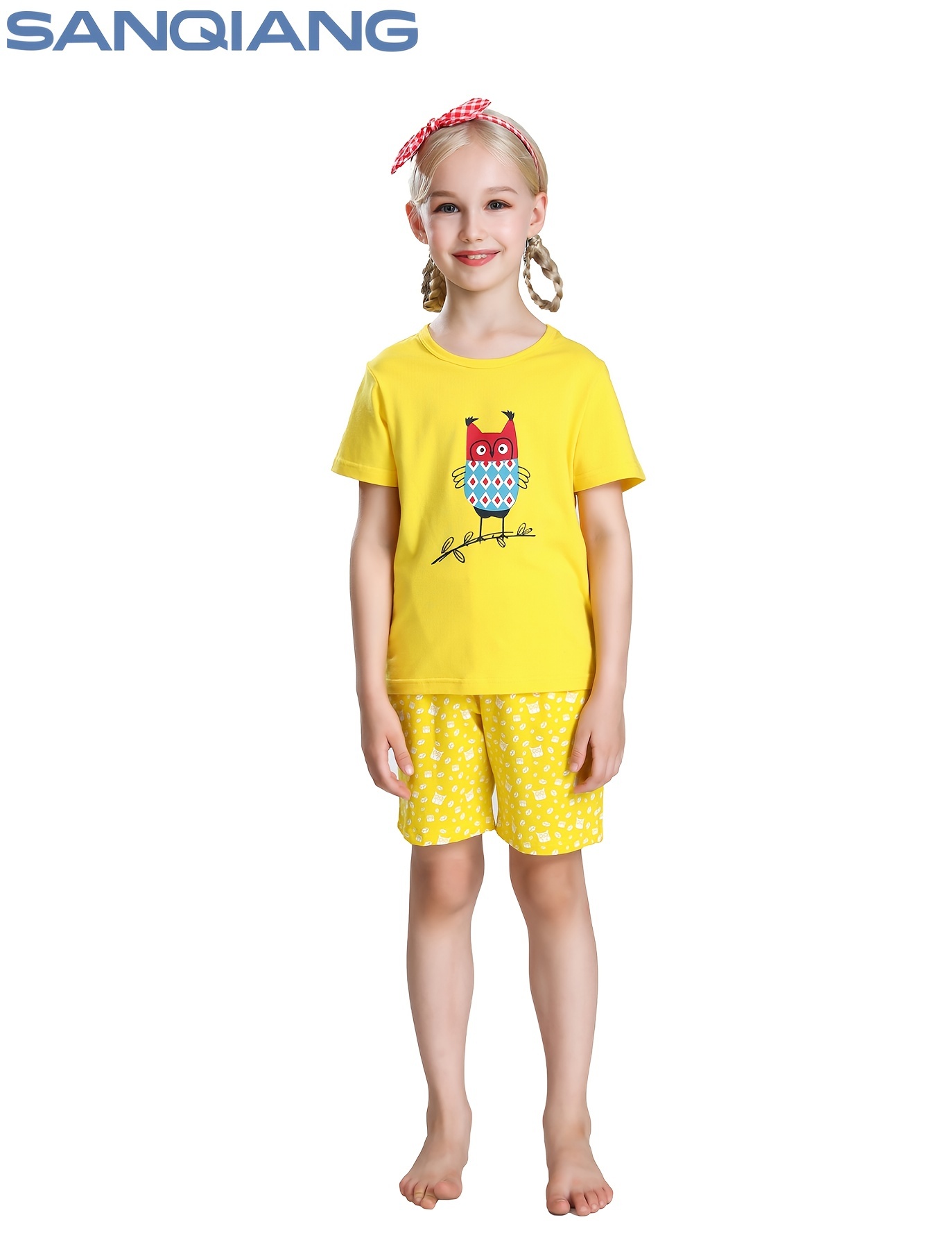 Ensemble de pyjama à manches courtes pour bébé garçon et fille, tenue de  nuit jaune à