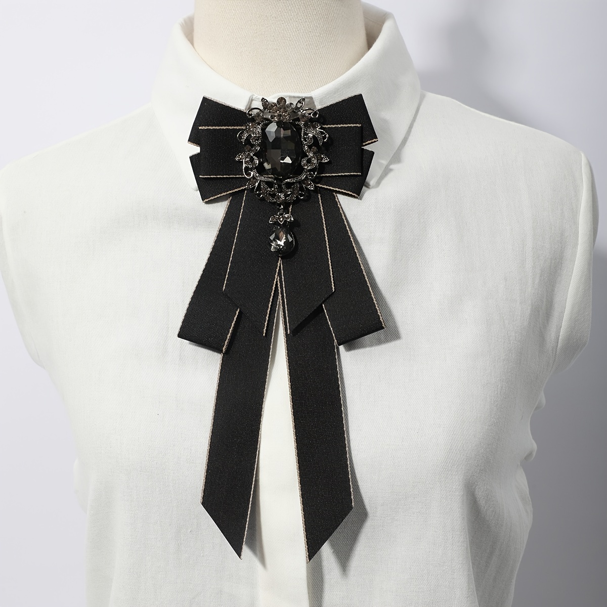 

Multi Layer Bow Tie Rhinestone Decor Elegant Necktie Womens Long Bowtie Trendy Dress Shirt Accessories