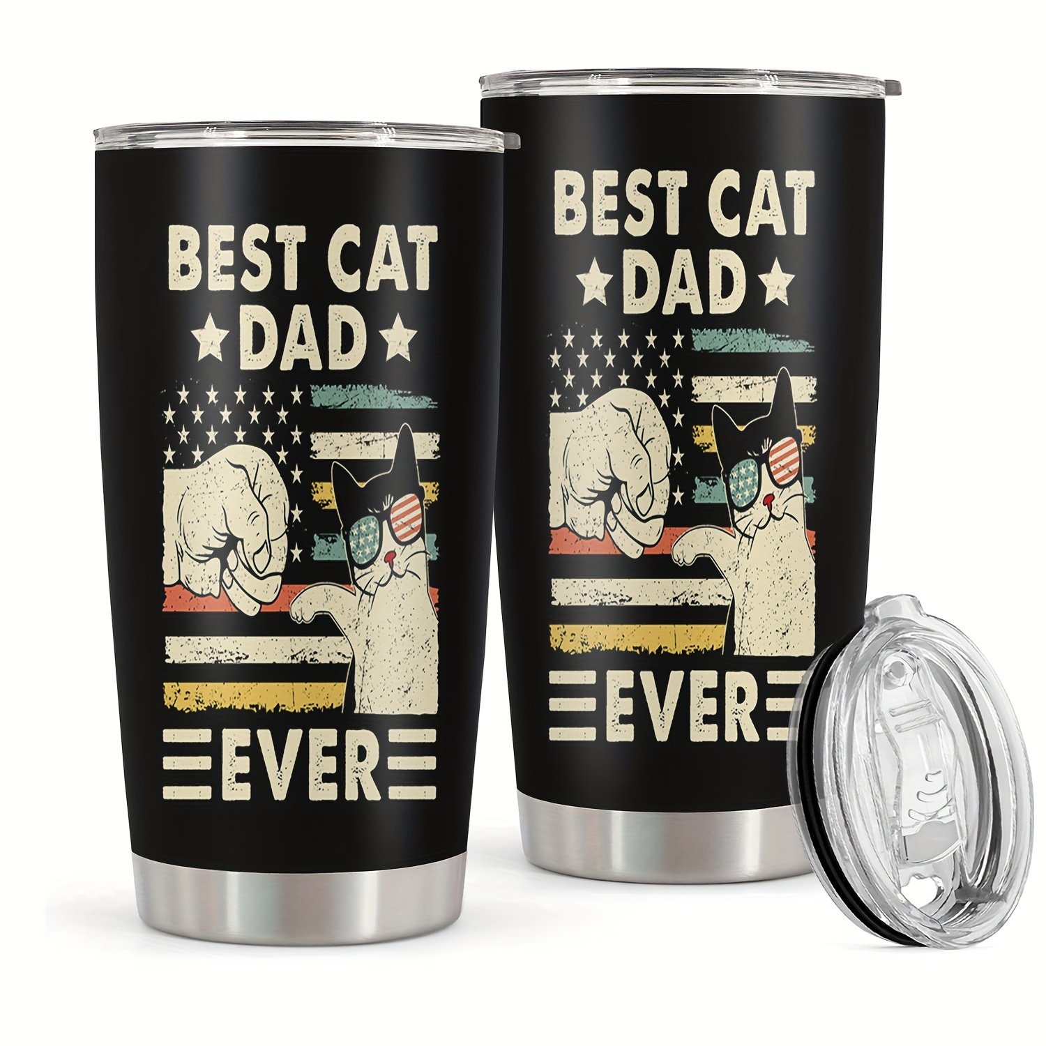 

1pc 20oz Stainless Steel Tumbler, Best Cat Dad Print Double Wall Vacuum Insulated Travel Mug, Gifts For Parents, Relatives And Friends, Birthday Gifts, Valentine's Day Gifts, Father's Day Gifts