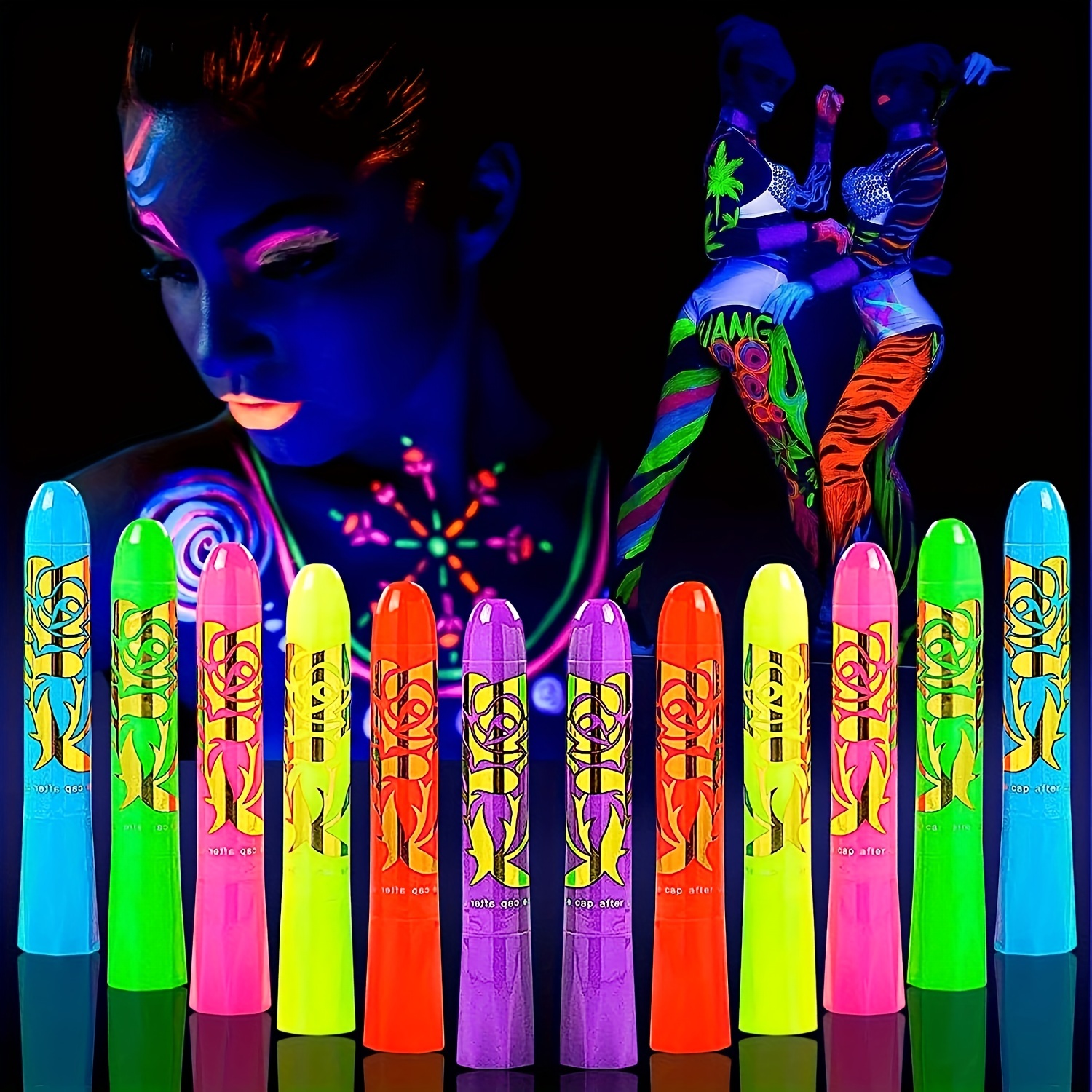  Halloween 16 Pcs Face Paint With Stencils, SayingArt Glow In  Blacklight Face / Body Painting Makeup Kit For Kids, UV Neon Fluorescent  Face Paint Crayons Washable For Rave Glow Party Eyeblack