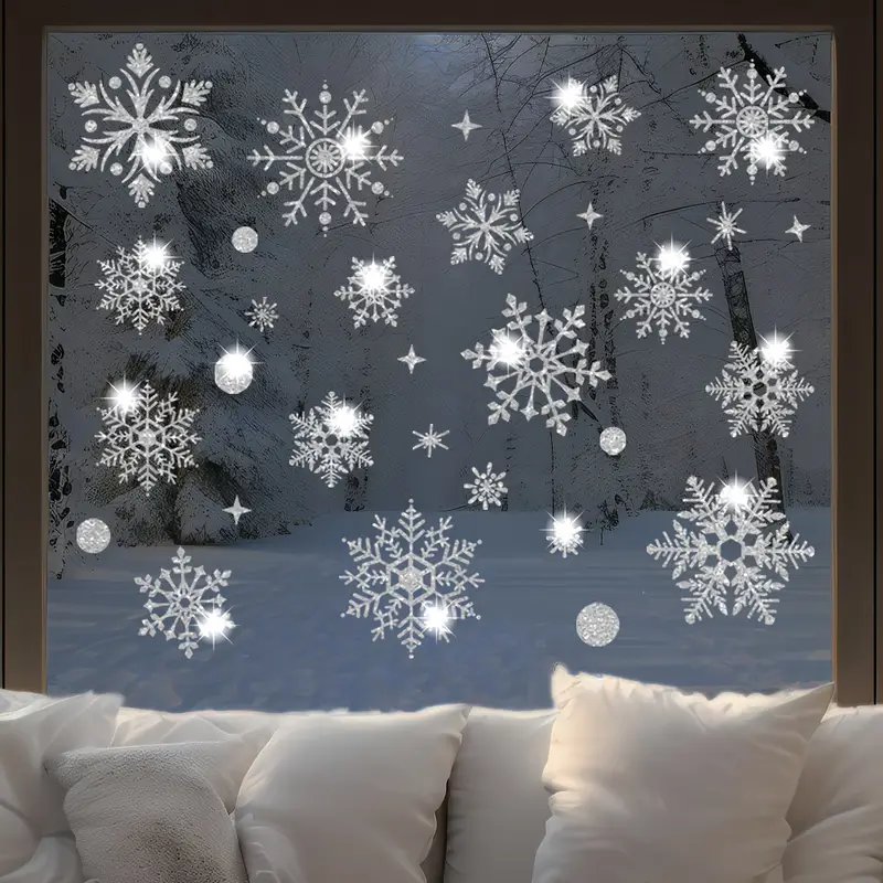 Silvery Glitter Snowflake Window Stickers sparkling - Temu