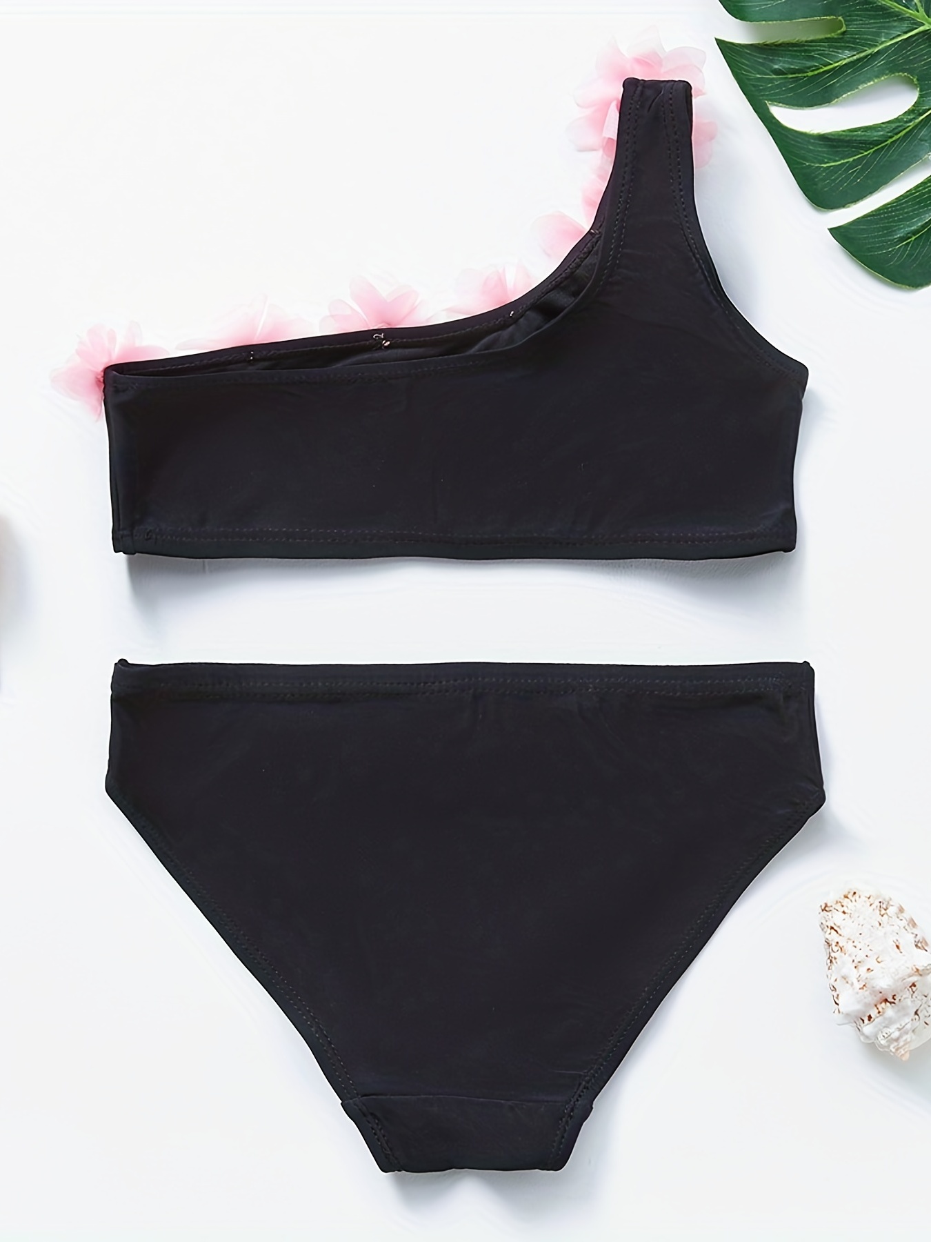 Toddler Girls Flowers One Shoulder Bikini Tankini Swimsuit Temu New Zealand