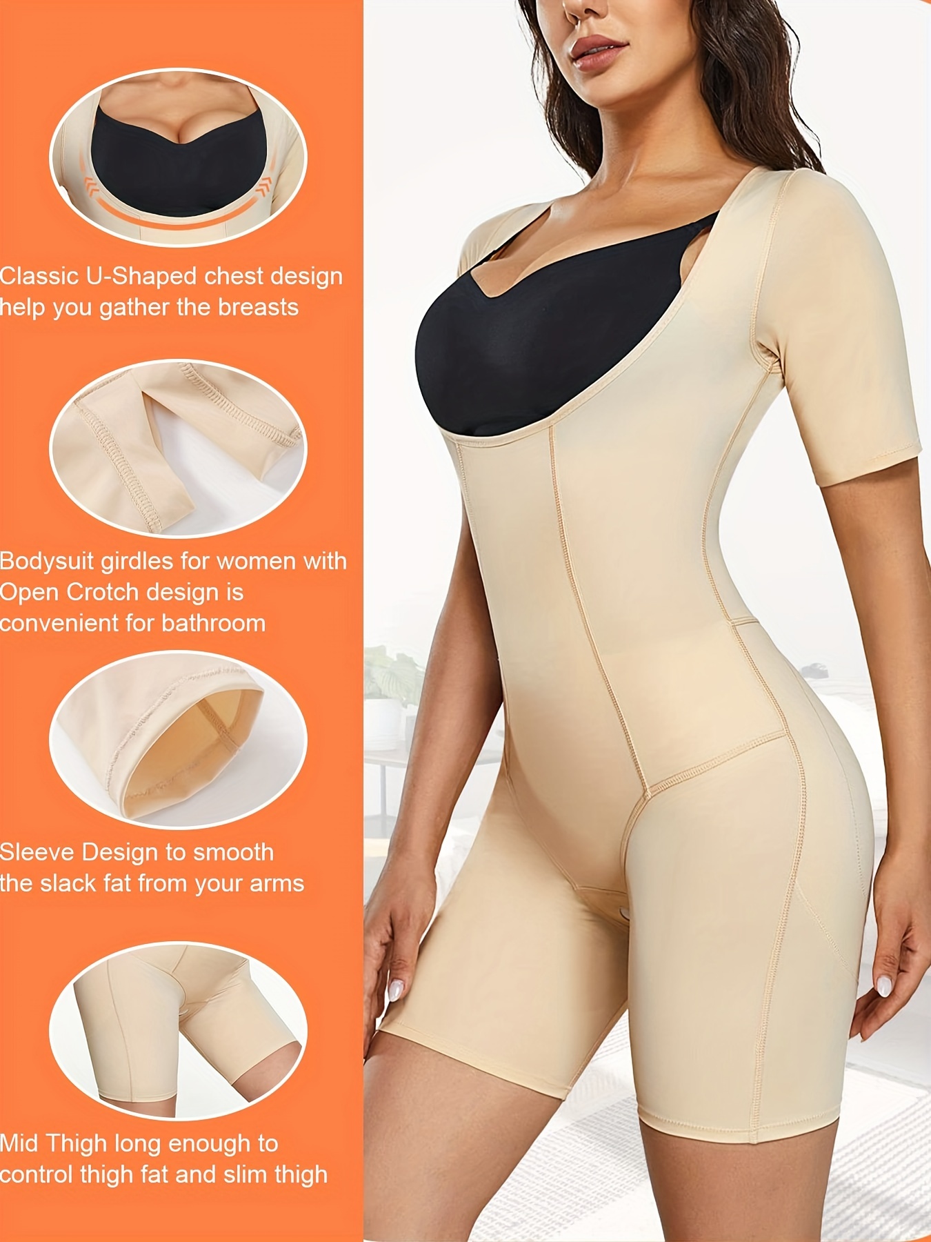 Shapewear Bodysuit for Women - Tummy Control Butt Lifter Open Back Mid  Thigh Seamless Full Body Shaper Women's Shaping Tops : : Clothing
