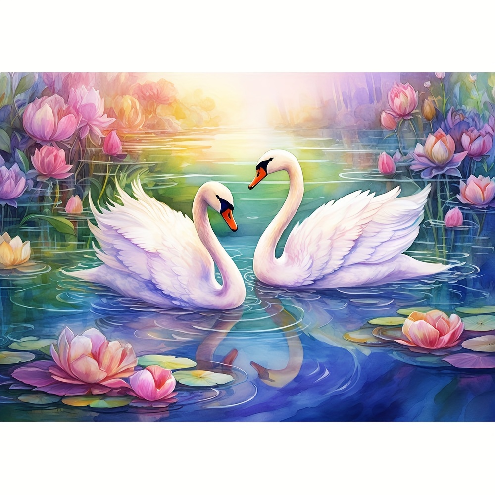 

1pc, Round Diamond Painting Kit, 5d Artificial Diamond Art Kit Painting Kit Beginner Crafts, Diy Diamond Painting Kit Gemstone Artist Wall Decoration Gift, Swan In The Lake 30 * 40cm/11.8 * 15.7in