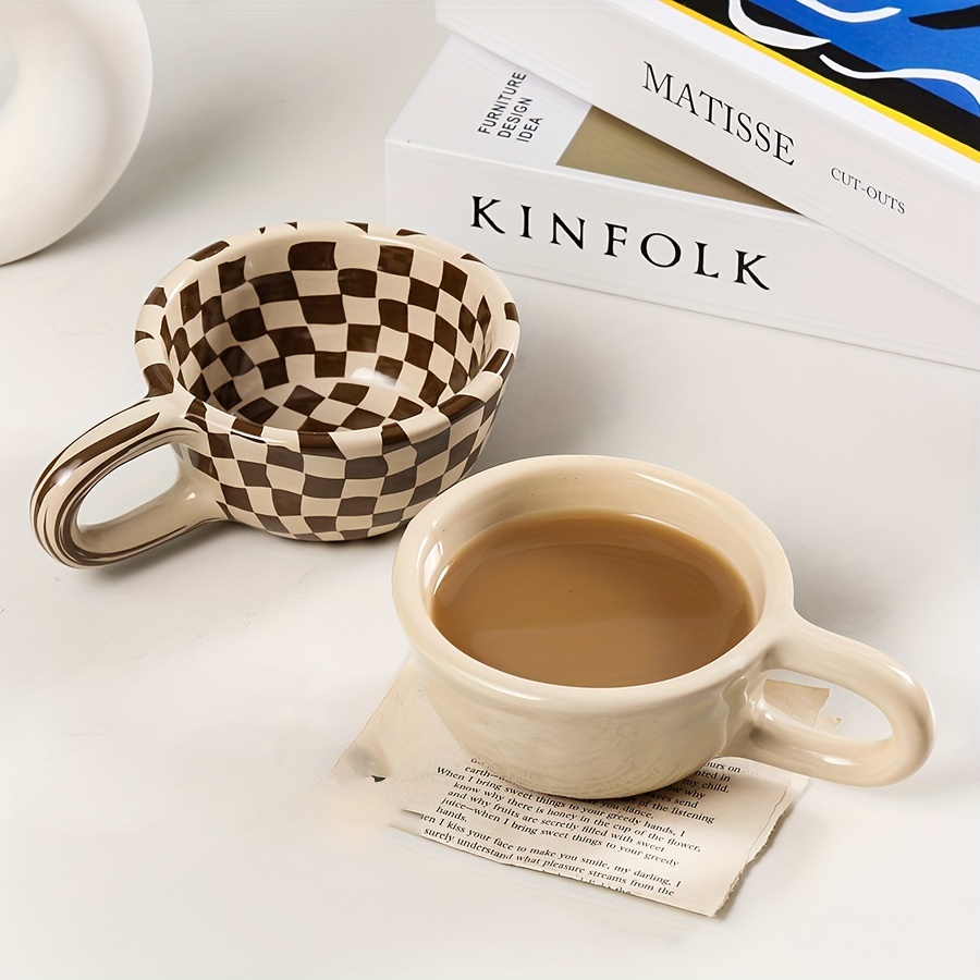- Water Plaid Brown Cups Temu Coffee Coffee Ceramic Pattern Mug