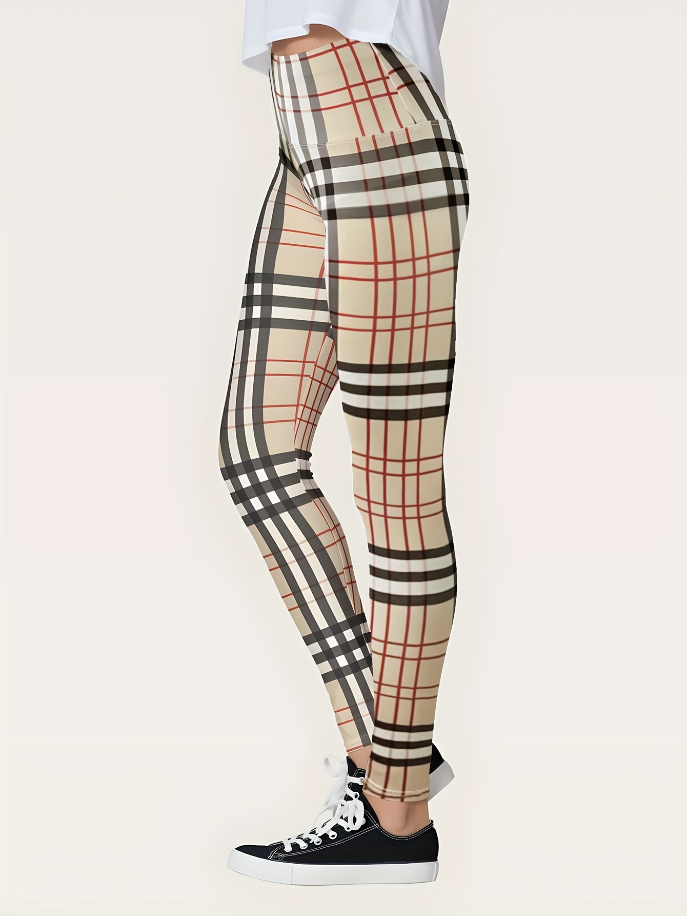 Checkerboard Plaid Print Workout Yoga Tight Pants, Stretchy Fitness Running  Sports Leggings, Women's Activewear