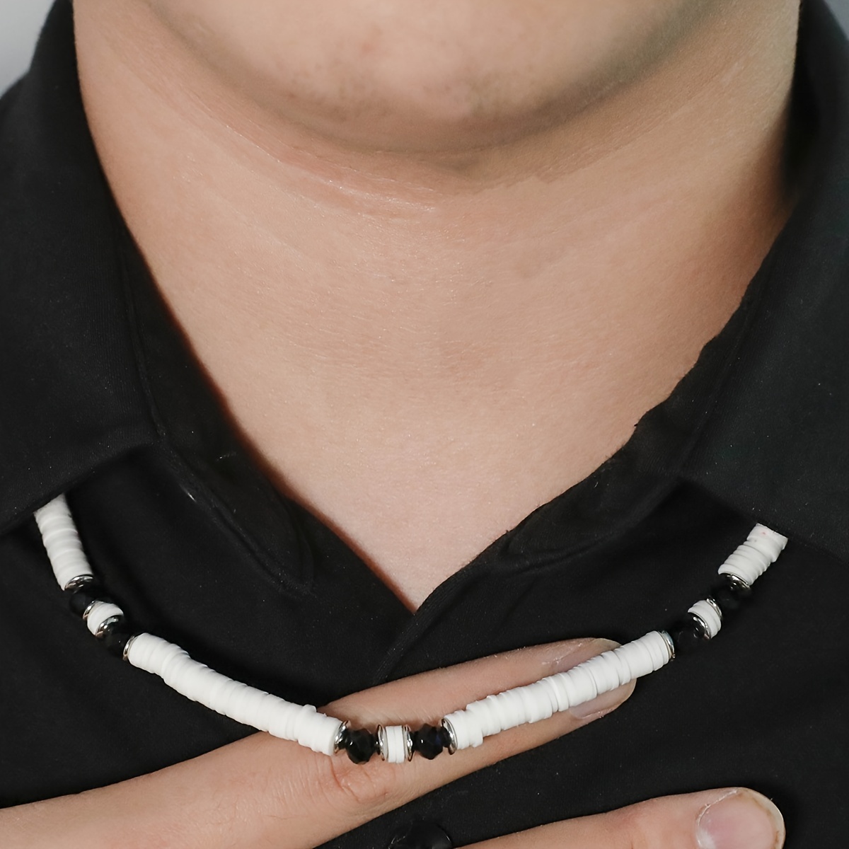 Vintage Wooden Beads Necklace White & Black Soft Clay Beads Necklace For  Men - Temu Mexico