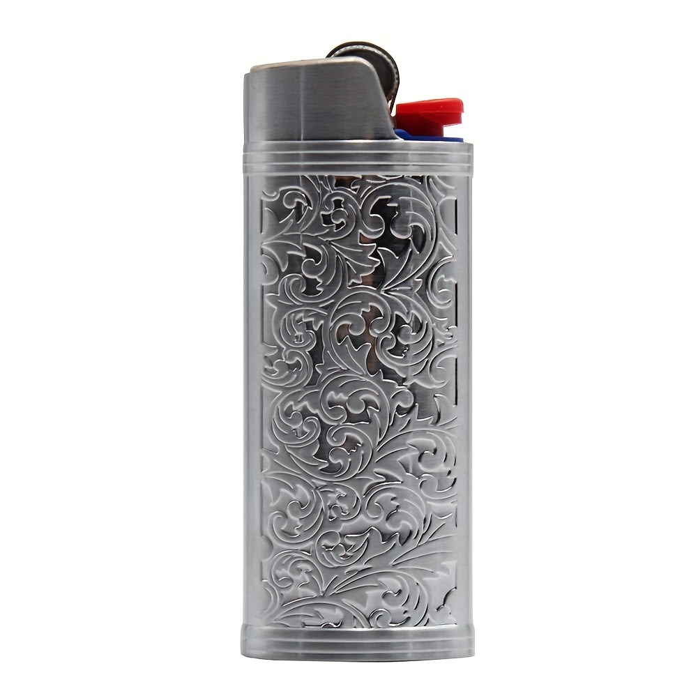

1pc Vintage Floral Print Metal Lighter Case Compatible With Bic J6 Full Size Lighter, Stylish And Durable Lighter Case