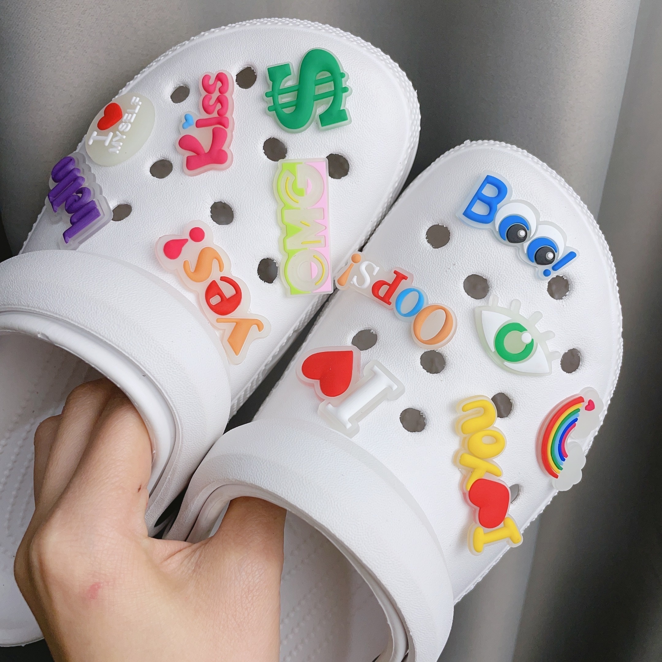 Crocs deals rainbow letters