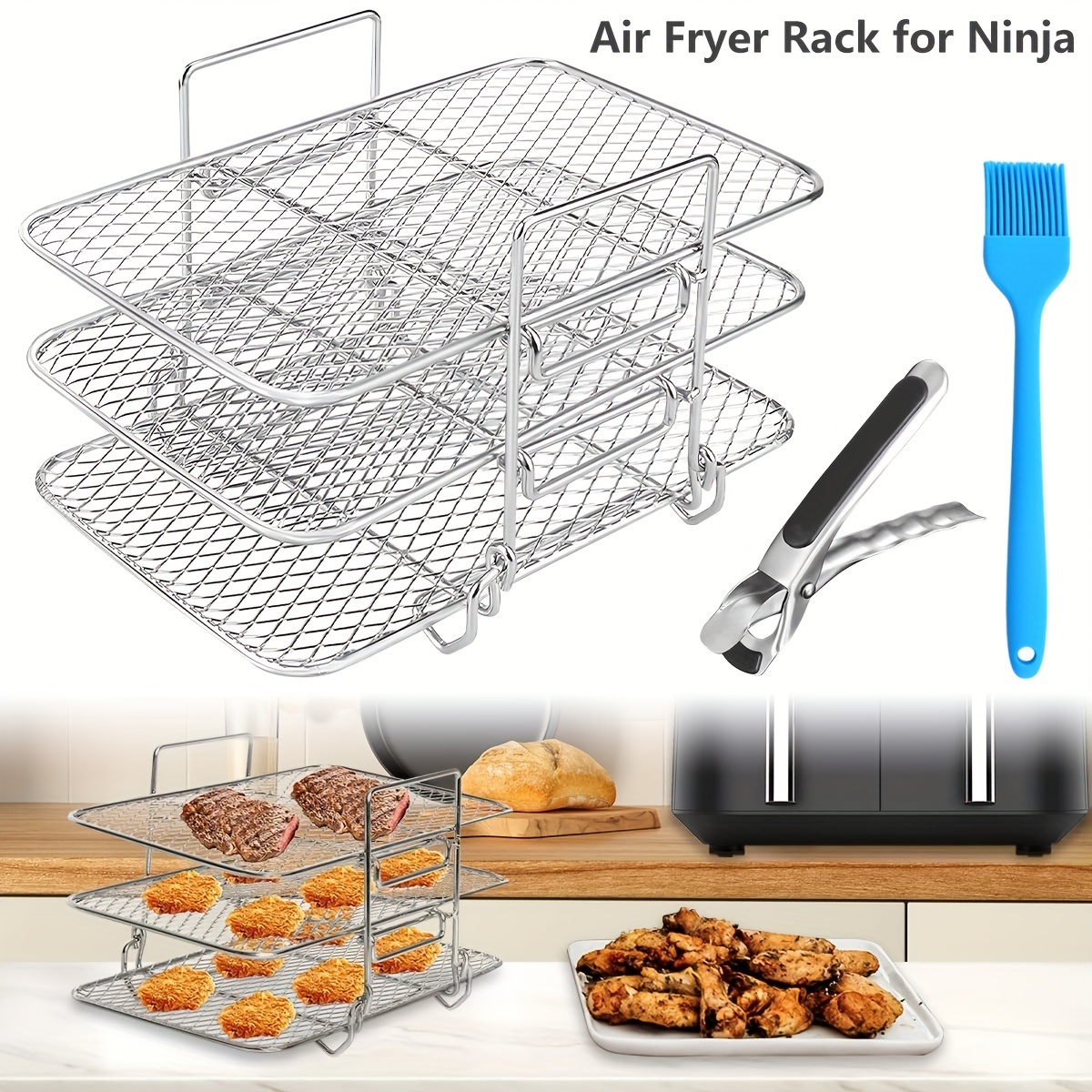 New Air Fryer Grill Rack for Ninja Dual Air Fryer 304 Stainless Steel Multi  Laye