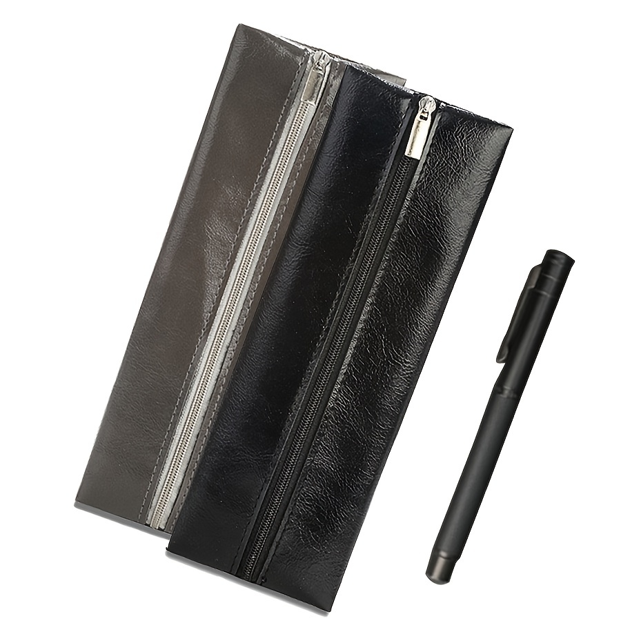Pencil Pouch Black Pencil Pouch Pu Leather Pencil Pouch Small Zipper Pouch  For Pencils, Pens, Markers, Cosmetics, Change, Coins - Temu