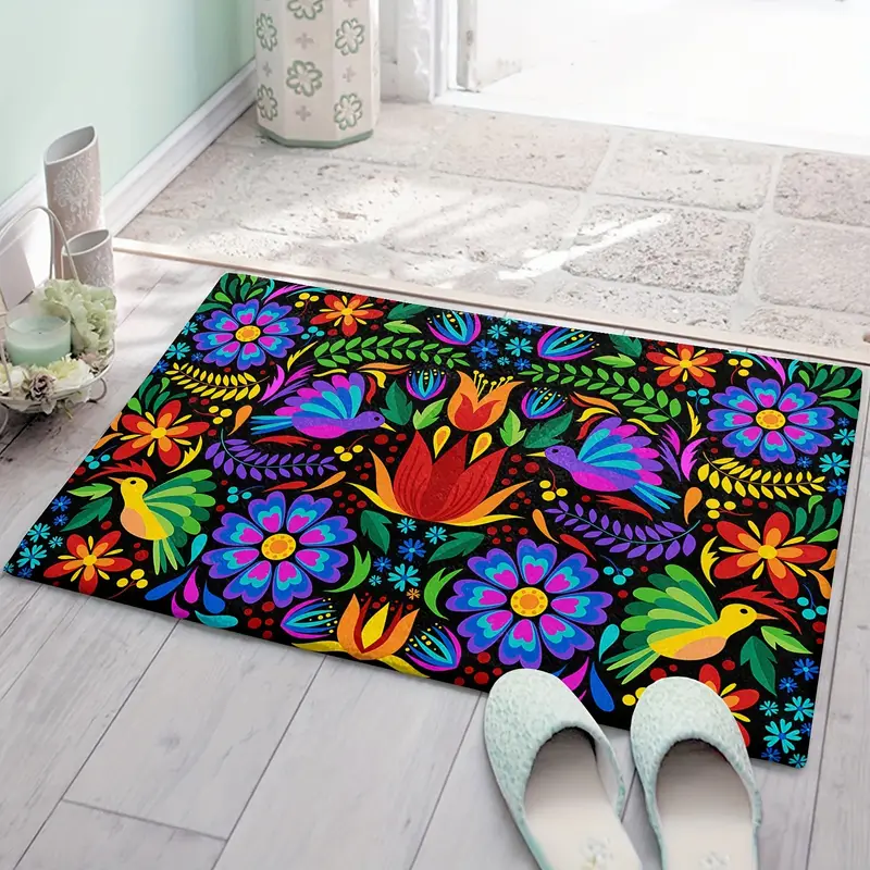 Diatom Mud Bathroom Anti-slip Mat, Mexican Colored Floral Super Absorbent  Outdoor Doormat With Non-slip Rubber Backing, Geometric Abstract Floral  Texture Bath Mat, Porch Entrance Shoes Boots Entrance Floor Mat Carpet,  Home Decor