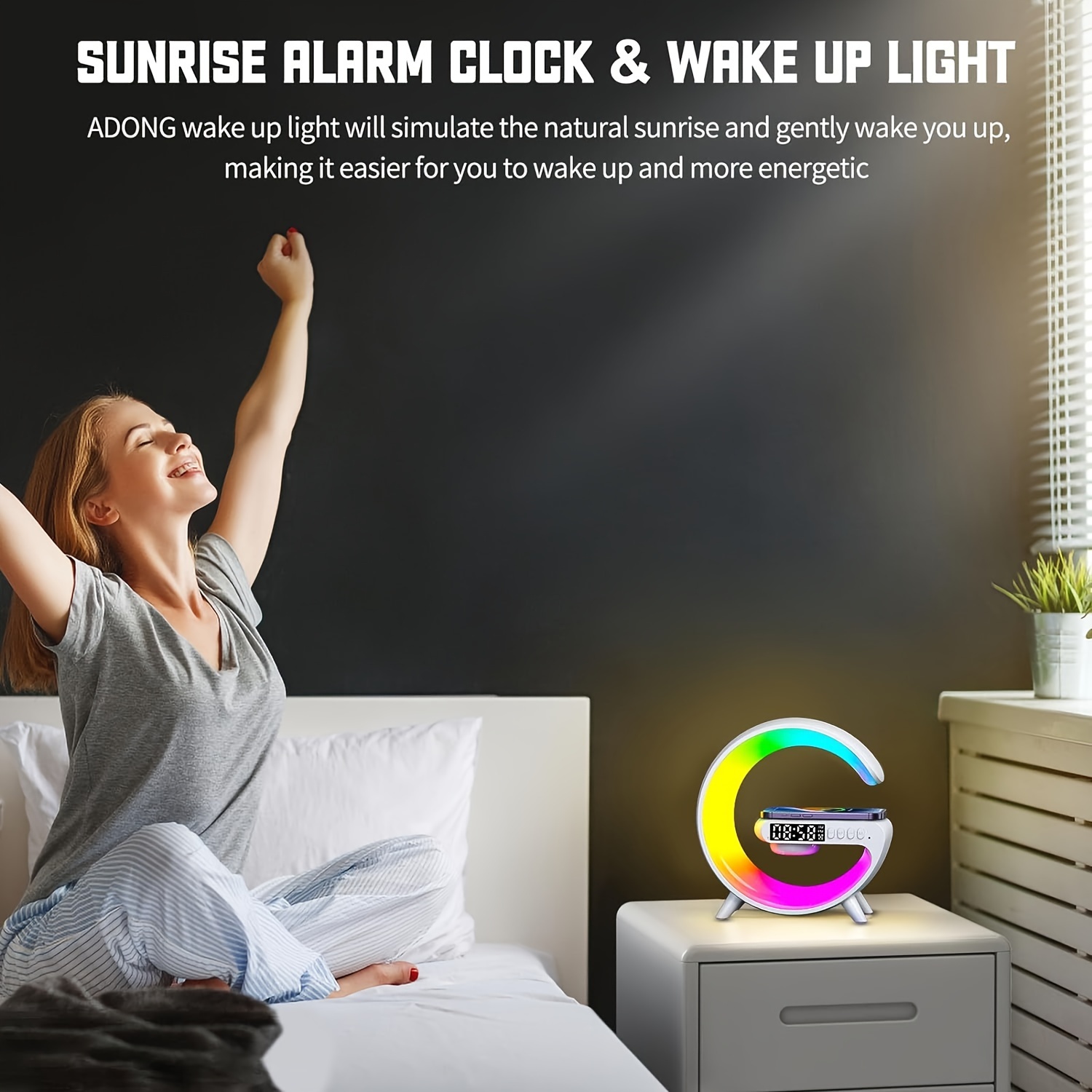 1  functional   clock sunrise wake up light with wireless charger   timer music speaker adjustable colors energy saving and eye   night light for christmas and birthday gift details 3