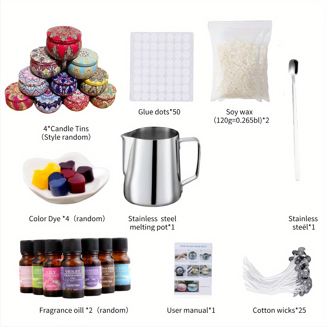 Candle Making Kit for Adults, Candle Makinge Wax Dyes,Candle Wicks,Wick  Stickers