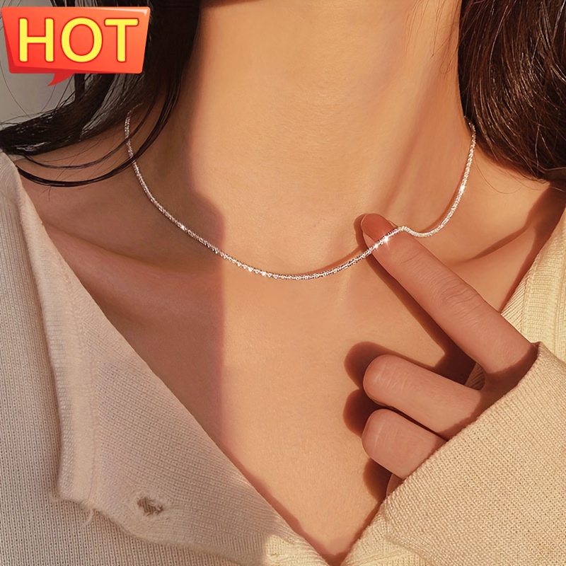 1pc-Stainless Steel Plated Chain Herringbone Necklace Choker Necklaces For  Women Girl Gifts Jewelry