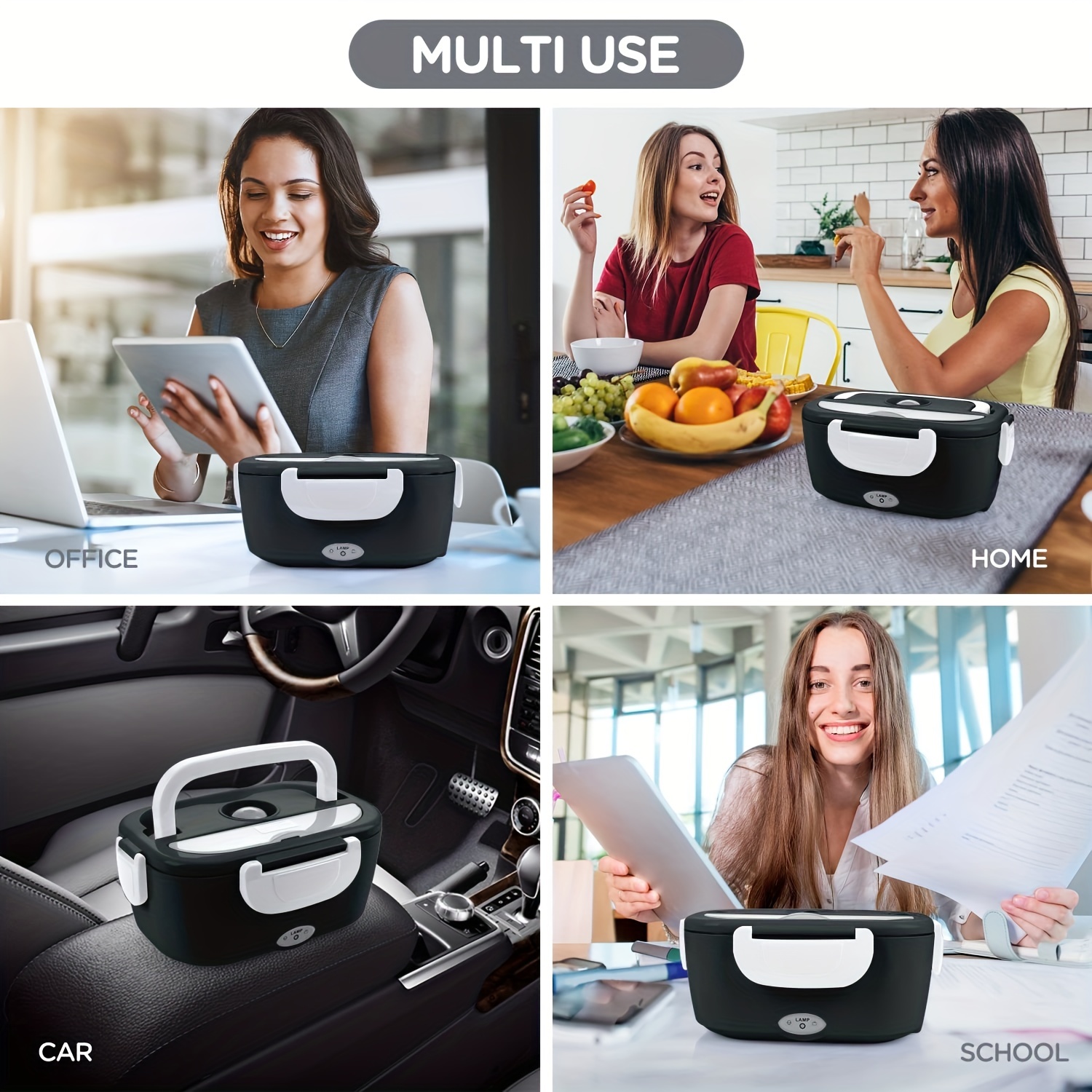 Auingote Horno portátil, calentador de alimentos portátil de 12 V, 24 V,  110 V, mini calentador personal para recalentar alimentos en el automóvil