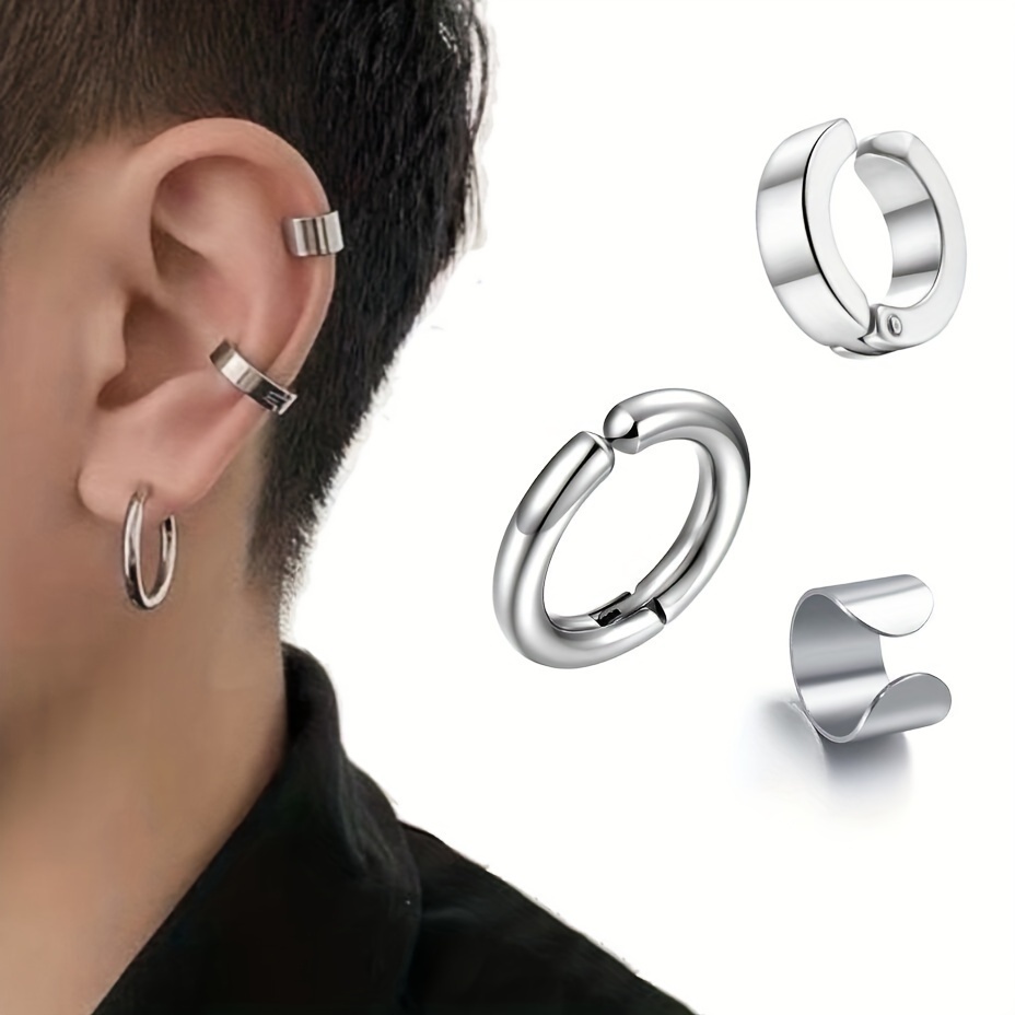

Stainless Steel No Ear Hole Ear Clip Three-piece Set Glossy Ear Bone Clip Ear Clip Set For Men And Women Simple Fashion Trend Earrings Wholesale Ear Jewelry