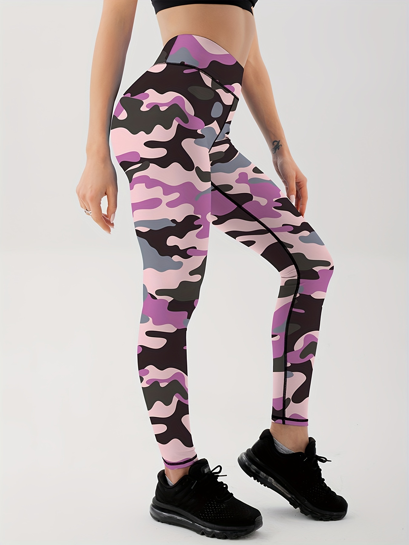 Womens Camo Fitness Workout Yoga Exercise Leggings Pink, Blue, Black, Green