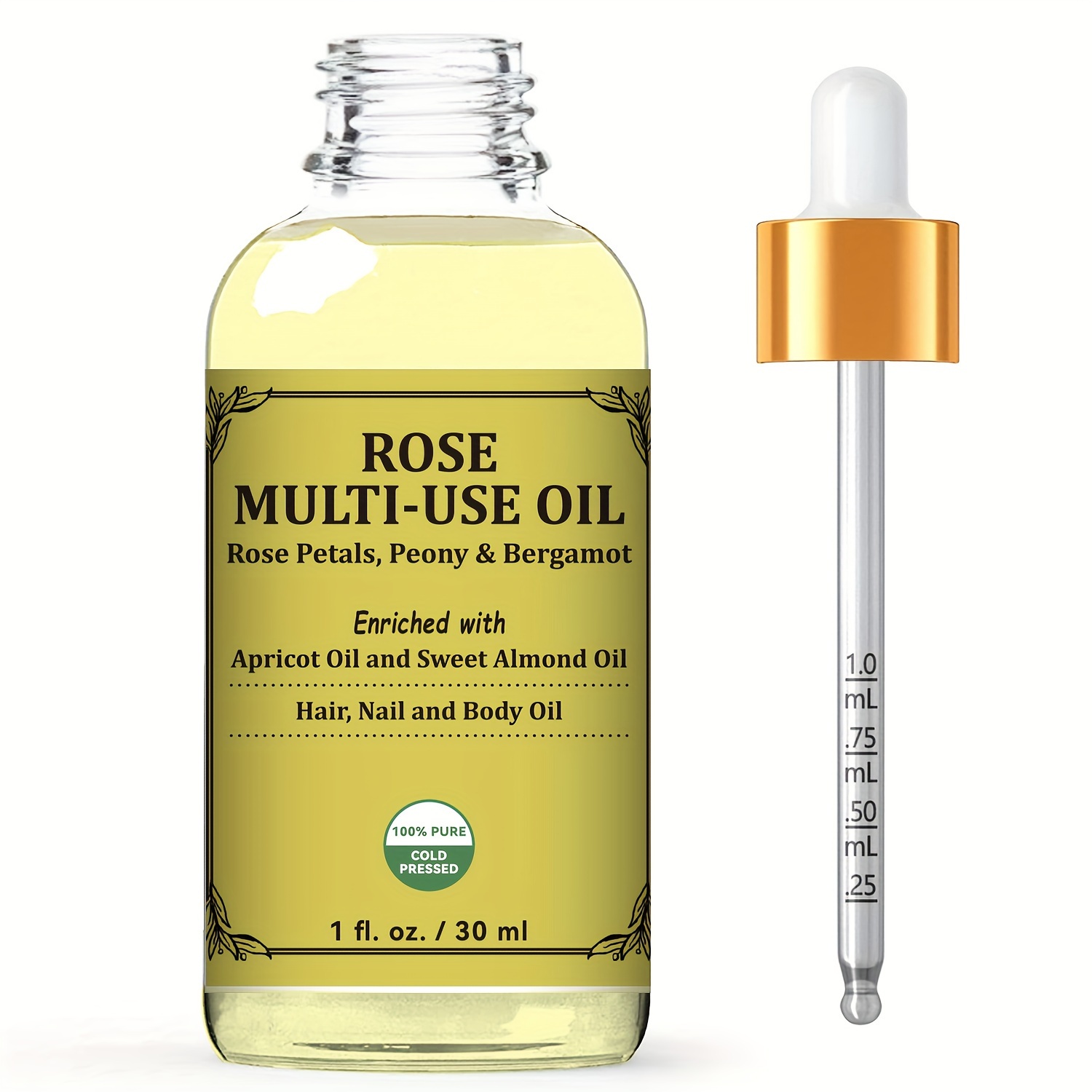 Peony Multi-Use Oil for Face, Body and Hair - Organic Blend of Apricot,  Vitamin E and Sweet Almond Oil Moisturizer for Dry Skin, Scalp & Nails -  Rose