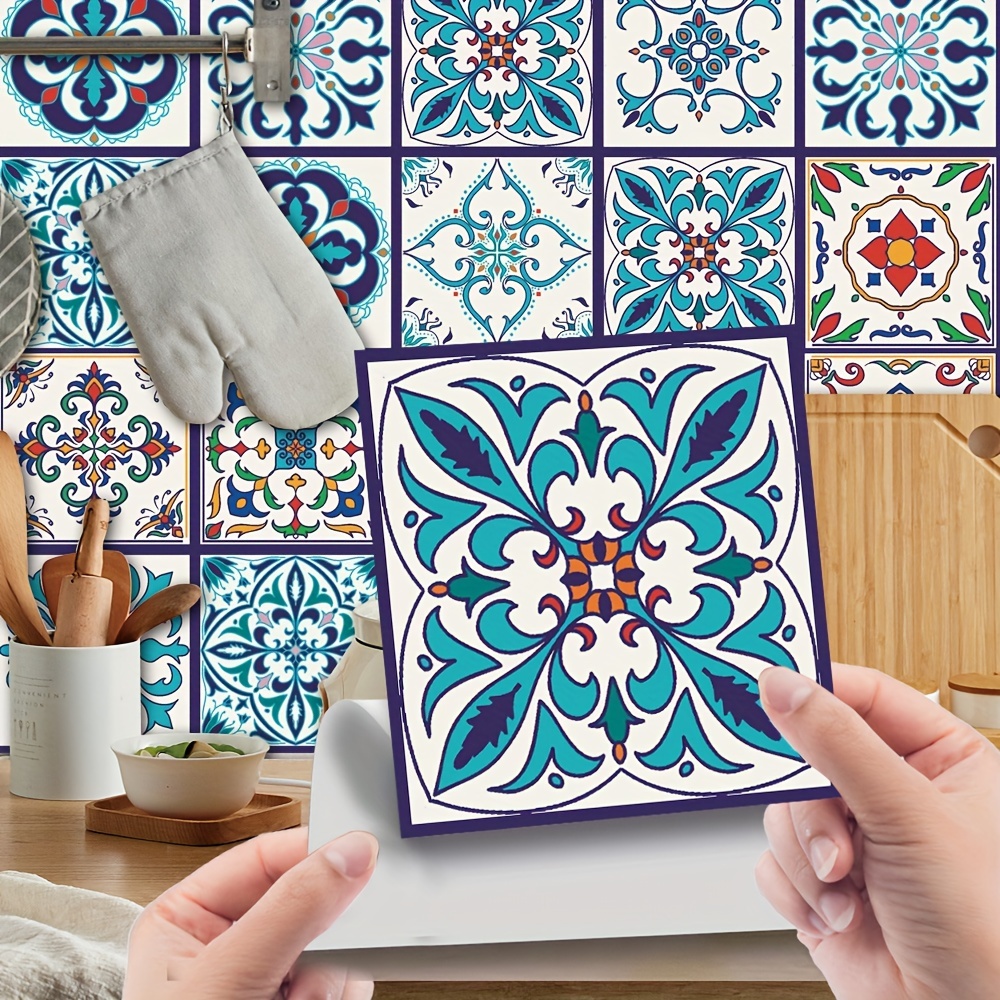 

24pcs Moroccan Style Mosaic Pattern Tile Self-adhesive Wall Stickers, Peel And Stick, Waterproof Living Room Kitchen Backsplash Bathroom Home Wall Stickers
