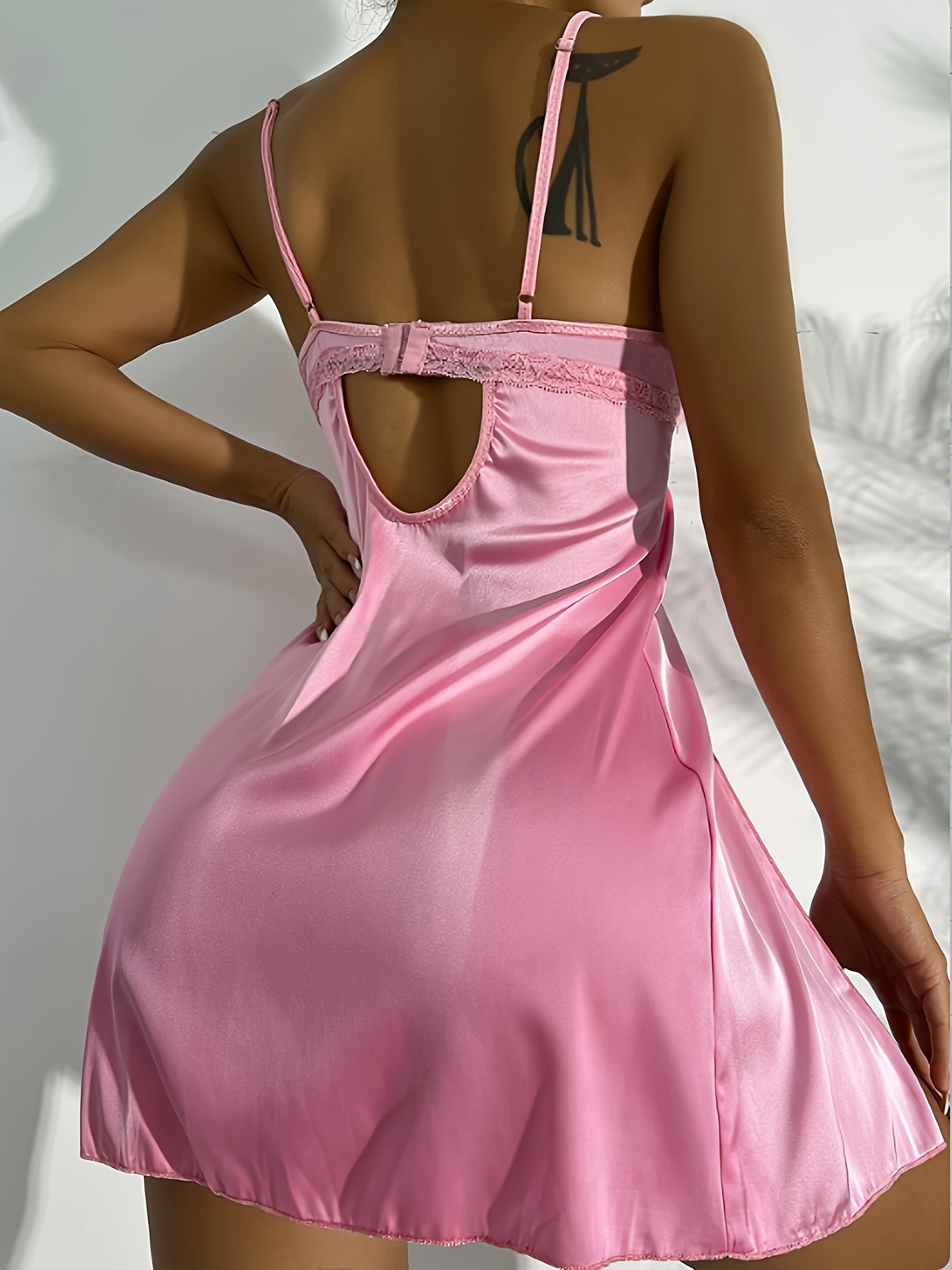 Contrast Lace Satin Lingerie Set Deep V Split Slip Dress - Temu