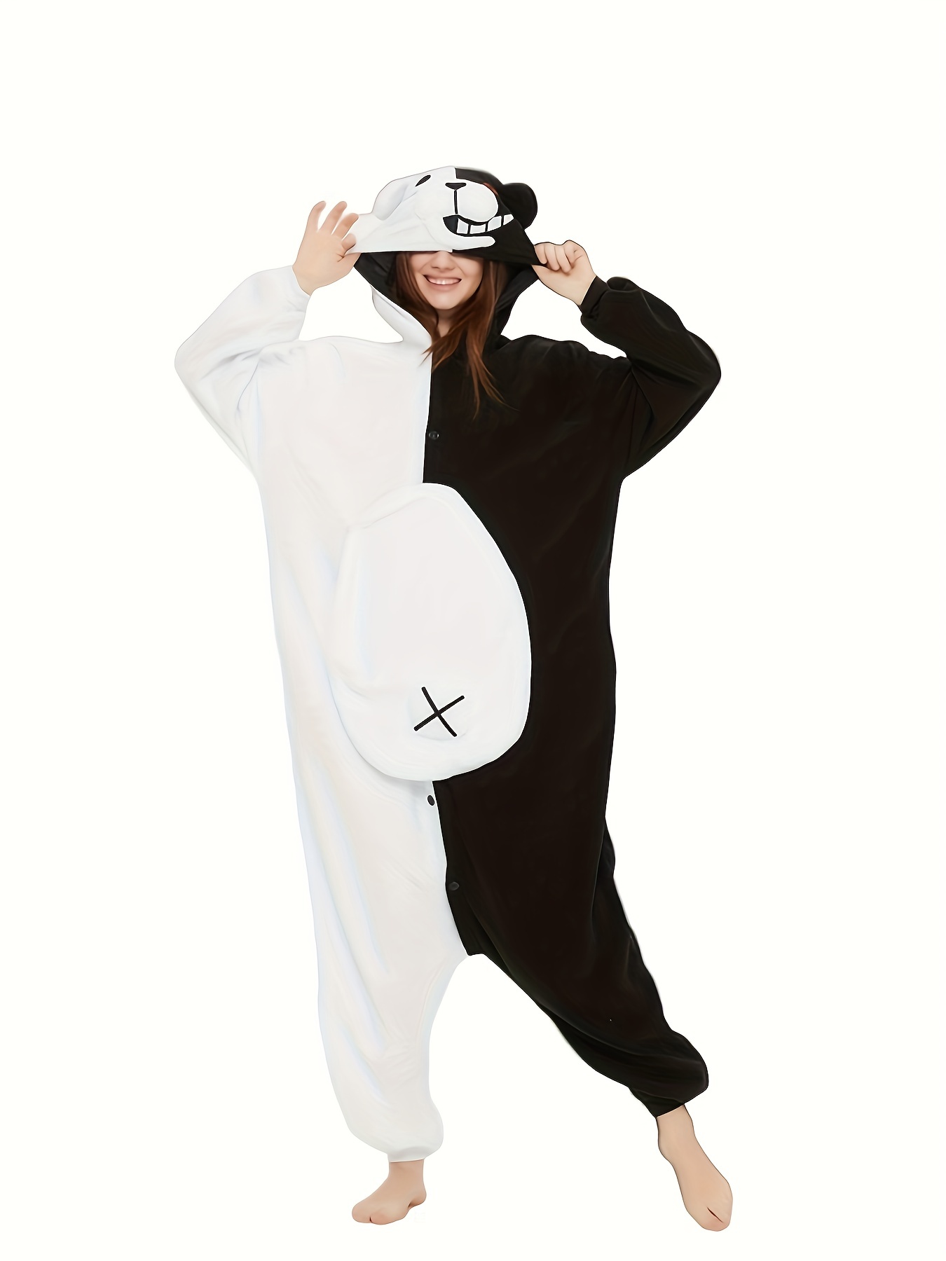 Colorblock Bear Long Sleeve Fleece Jumpsuit