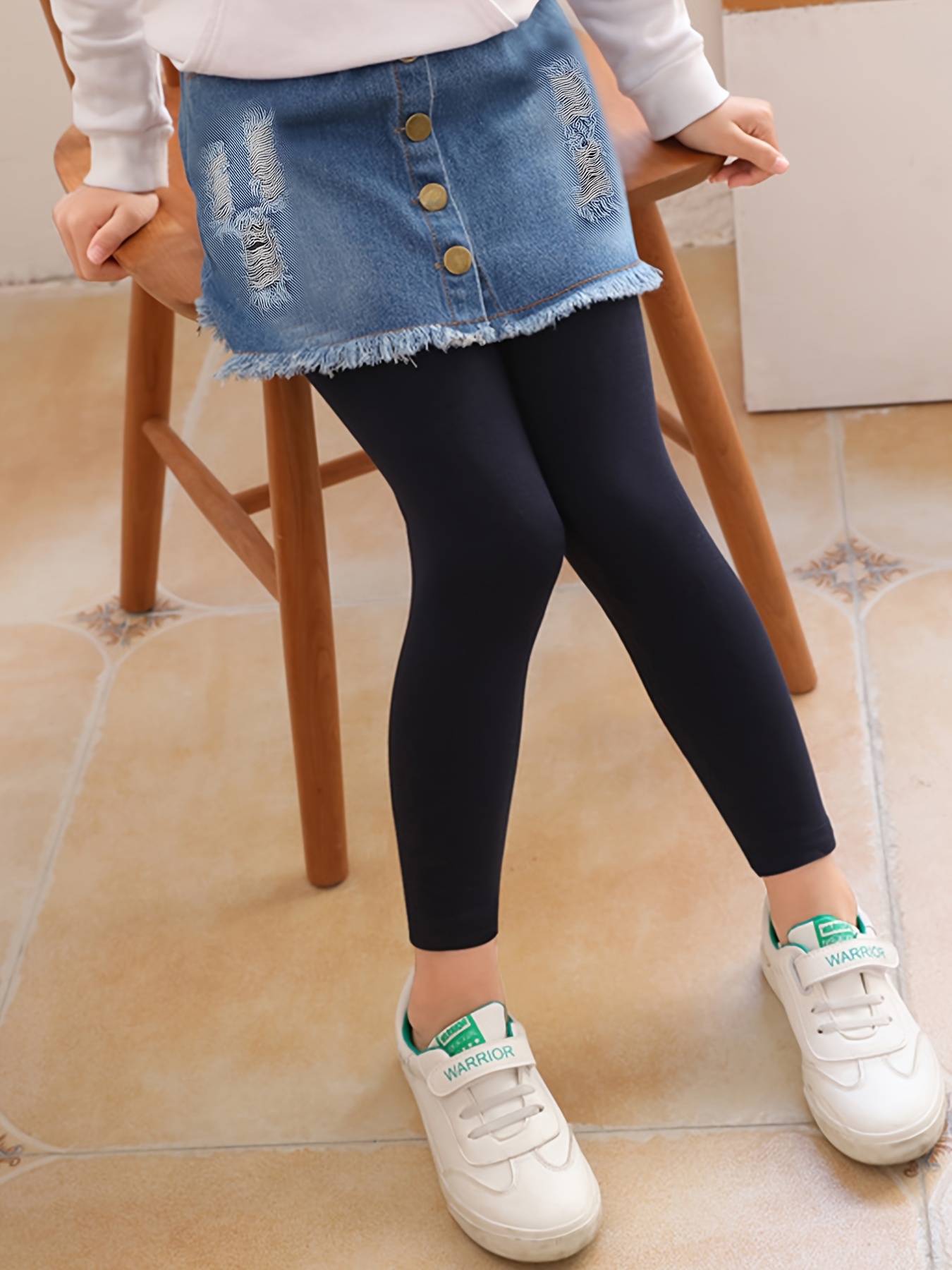 Ripped Knee Girl's Denim Leggings