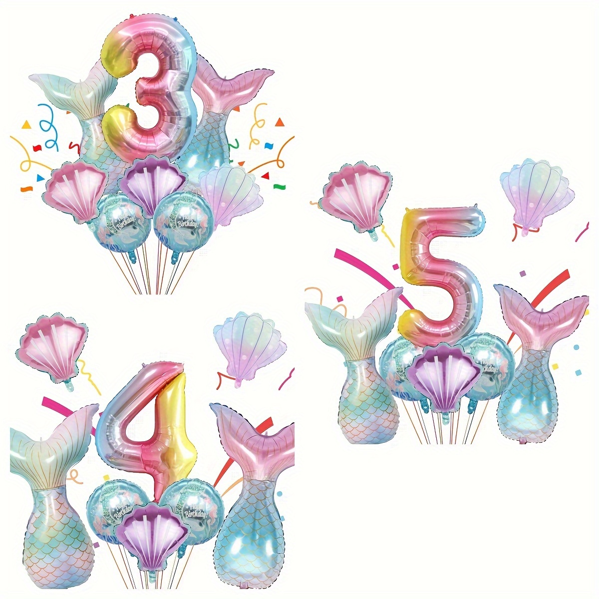 25 Piezas globos sirena cumpleaños 3 años,globos de aluminio de  sirena,globos cumpleaños fiesta sirena,globo de cola de sirena,globo de  cola de