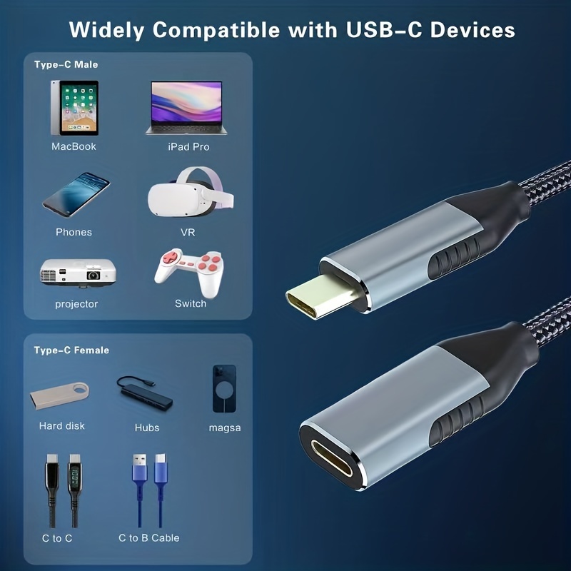 Cable De Extensión USB C 3.1 Gen2 10Gbps Tipo C A C PD 100W QC4.0 3.0 5A  Cable De Carga Rápida Para MacBook Pro Cable De Video 4k 60Hz