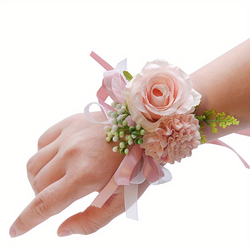 Wrist Corsage Women Artifical White Rose Faux Pearls Wrist - Temu