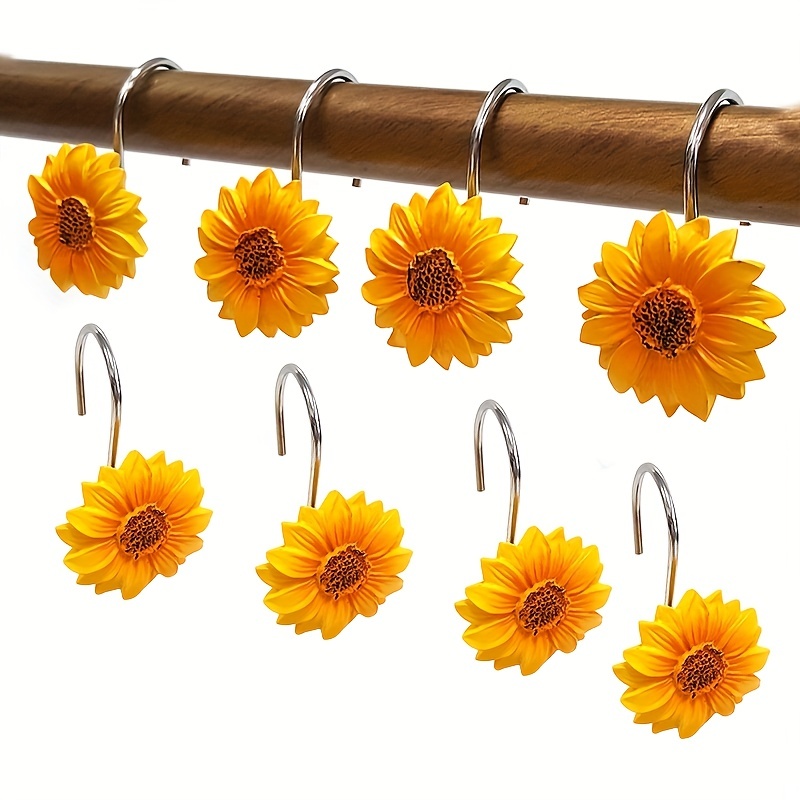 Sunflower Shower Curtain Hooks Rings Yellow Flowers - Temu Bahrain