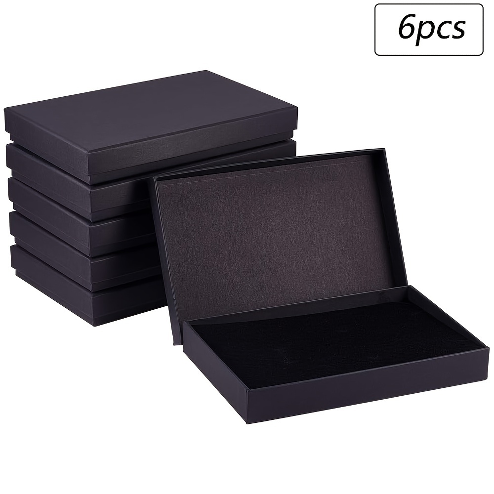 

6pcs Kraft Paper Jewelry Box, With Sponge Inside, Jewelry Gift Packaging Box, For Ring & Earrings & Necklaces, Rectangle, Black, 20x13x3cm