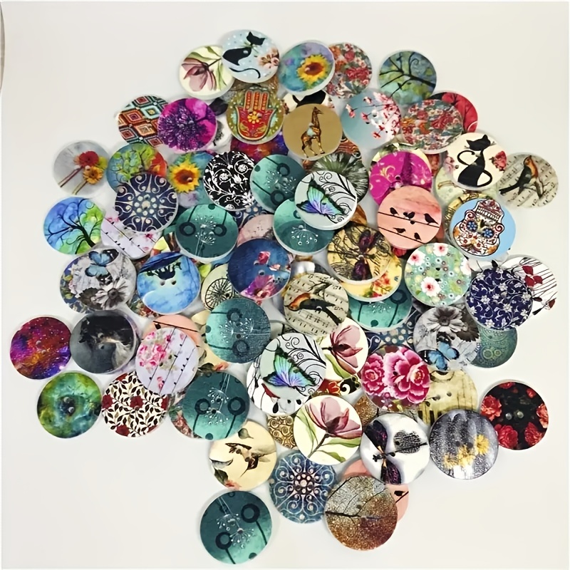 10-50PCS Multi Sizes Round Buttons Mixed 2-Holes Wooden Buttons