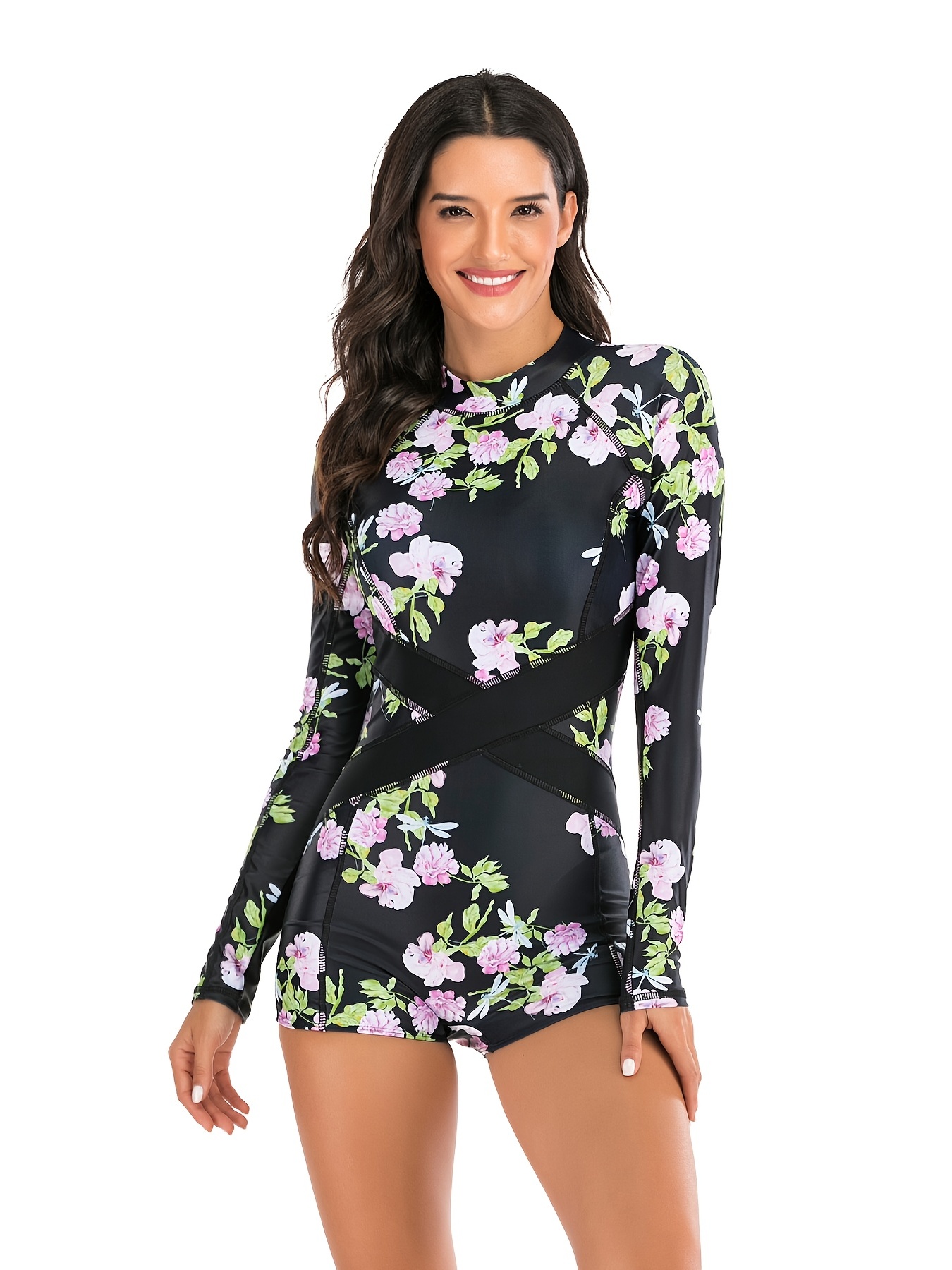Floral Print Criss Cross Belted Swimsuit Long - Temu United Kingdom