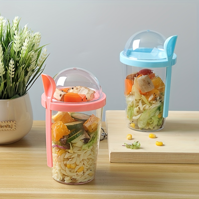 1pc Portable Plastic Salad Cup Set, Includes Cup, Lid, Fork, Salad