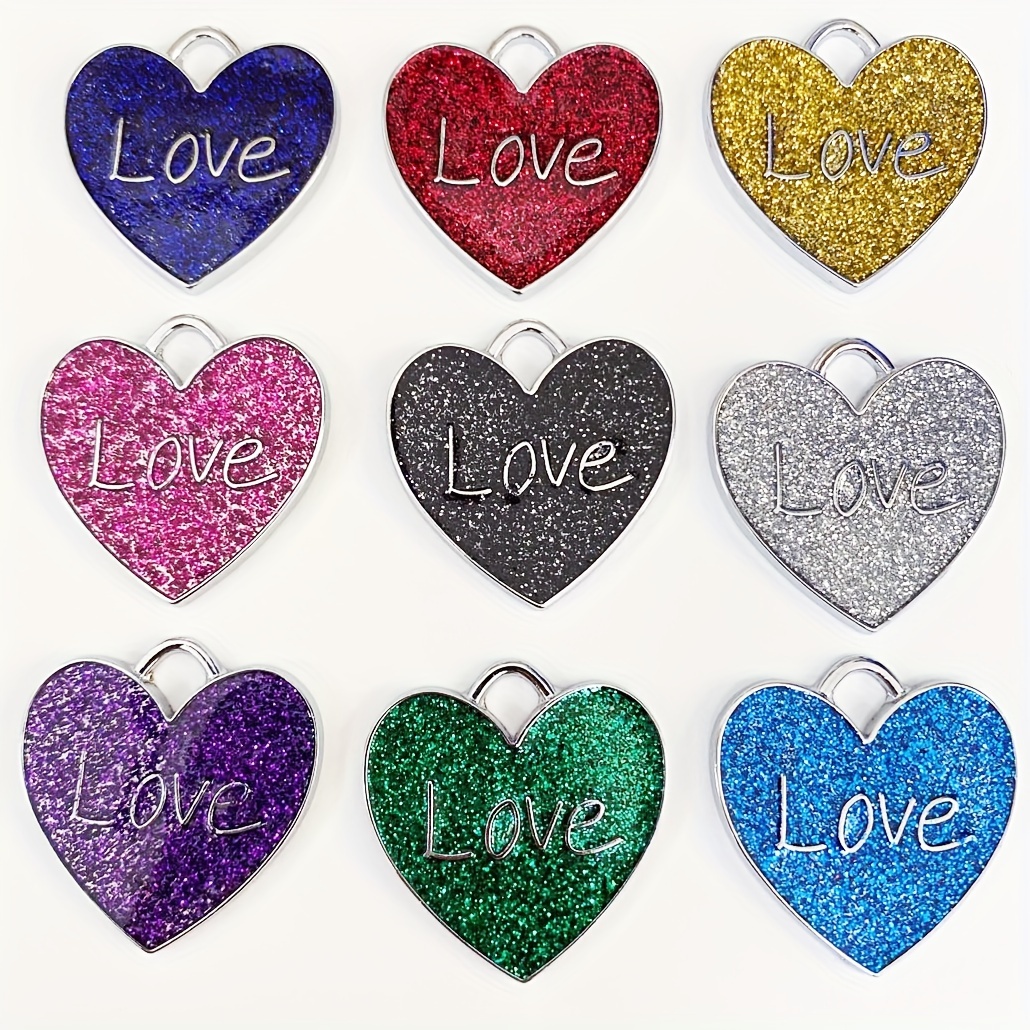 Glitter Love Heart Shaped Metal Dog Tag Creative Dog Collar - Temu