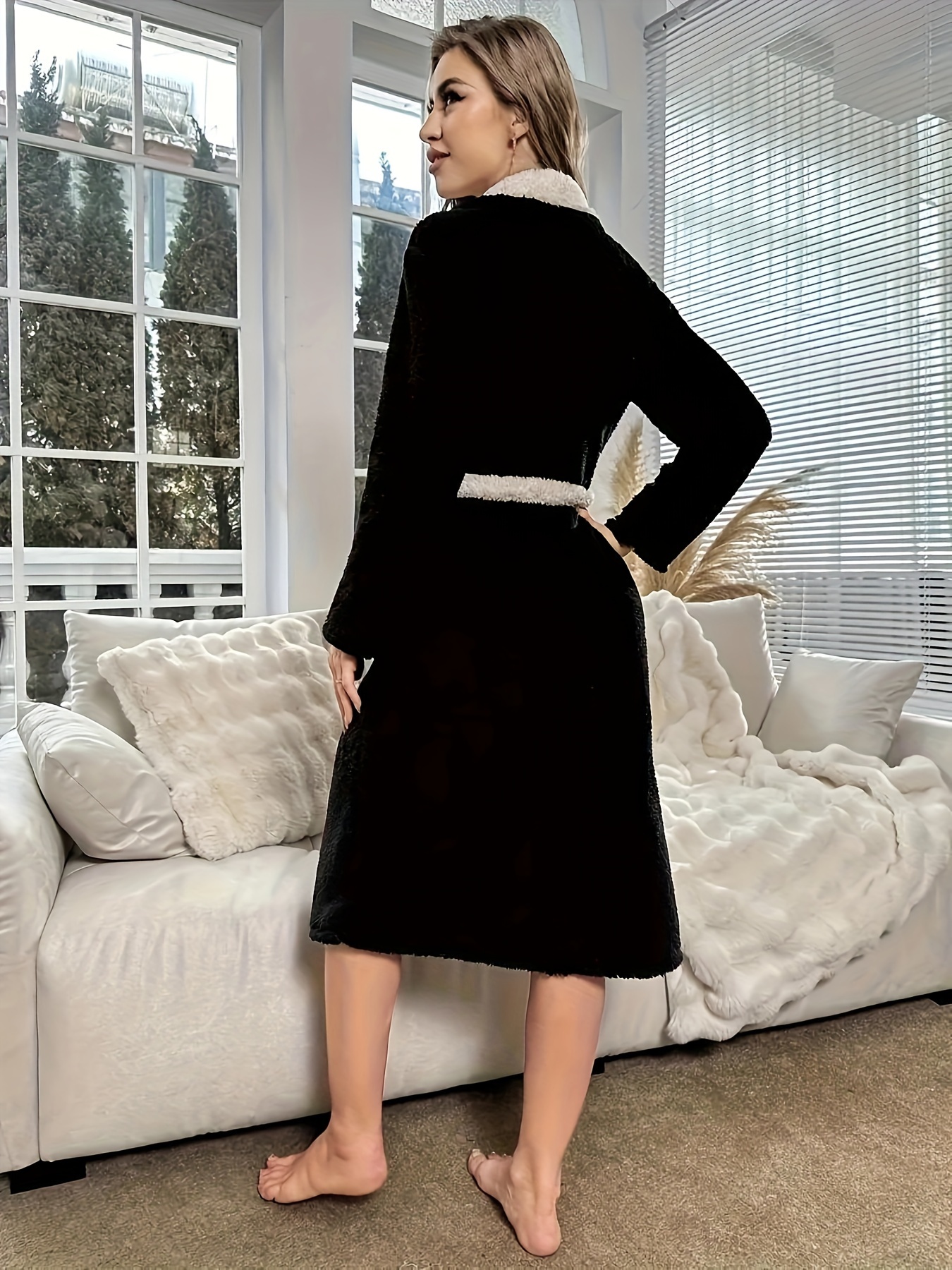 Fleece Robe Women's Open Front Bathrobe With Pockets