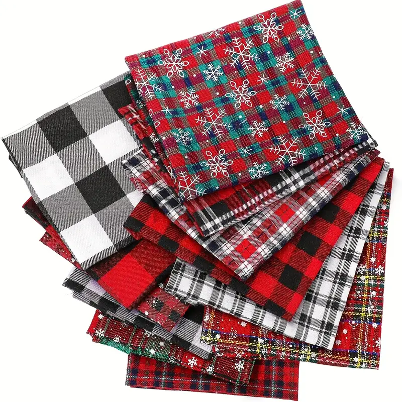 12pcs Plaid Cotton Fabric Squares Bundles Buffalo Stripe Fat Quarters 19.5  X 15.7 Inch Charm Yarn-Dyed Checked Cloth Quilting Fabric Scraps For Christ