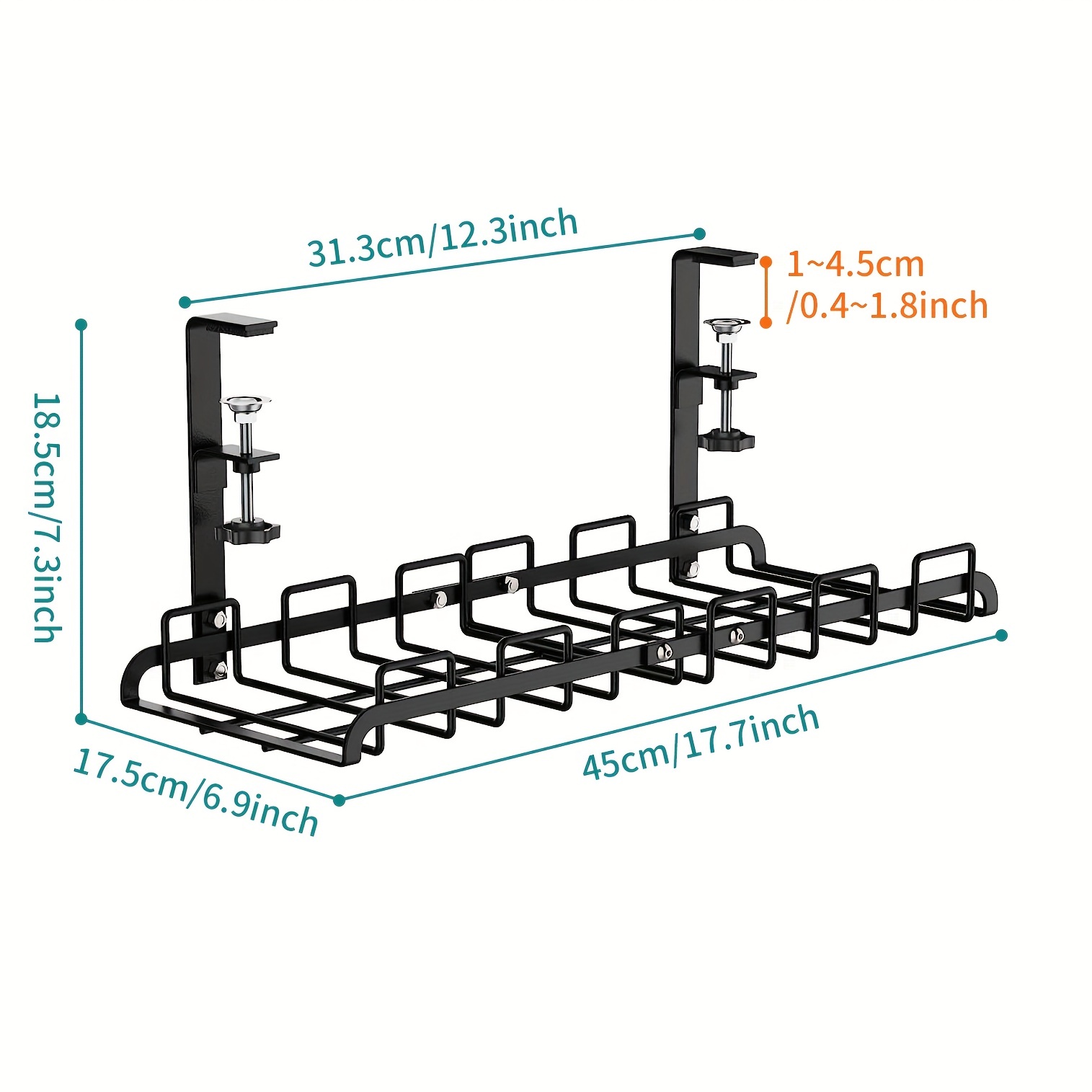 Under Desk Cable Management Tray, Upgraded Long Clamp, Inward Or Outward,  Cord Organizer for Desk, Desk Wire Management,Under Table Cable Management