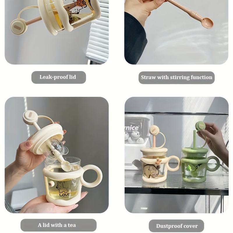 400ML Coffee Cup Glass Mug Cups with Lids Straws Leak-proof Kawaii Cup Tea  Mugs