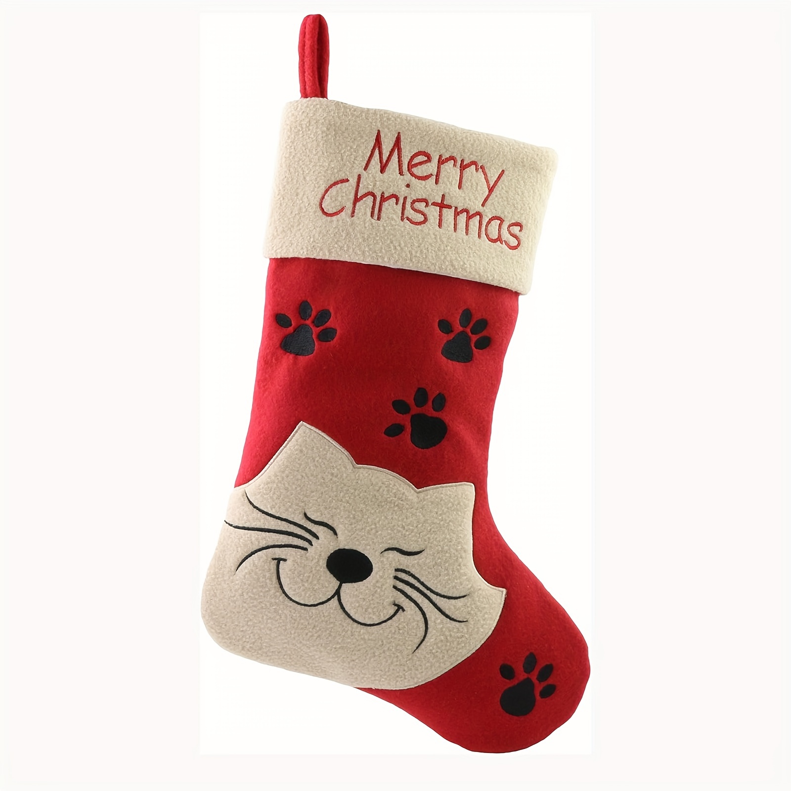 Cat And Dog Felt Christmas Stockings Paws Embroidered For - Temu