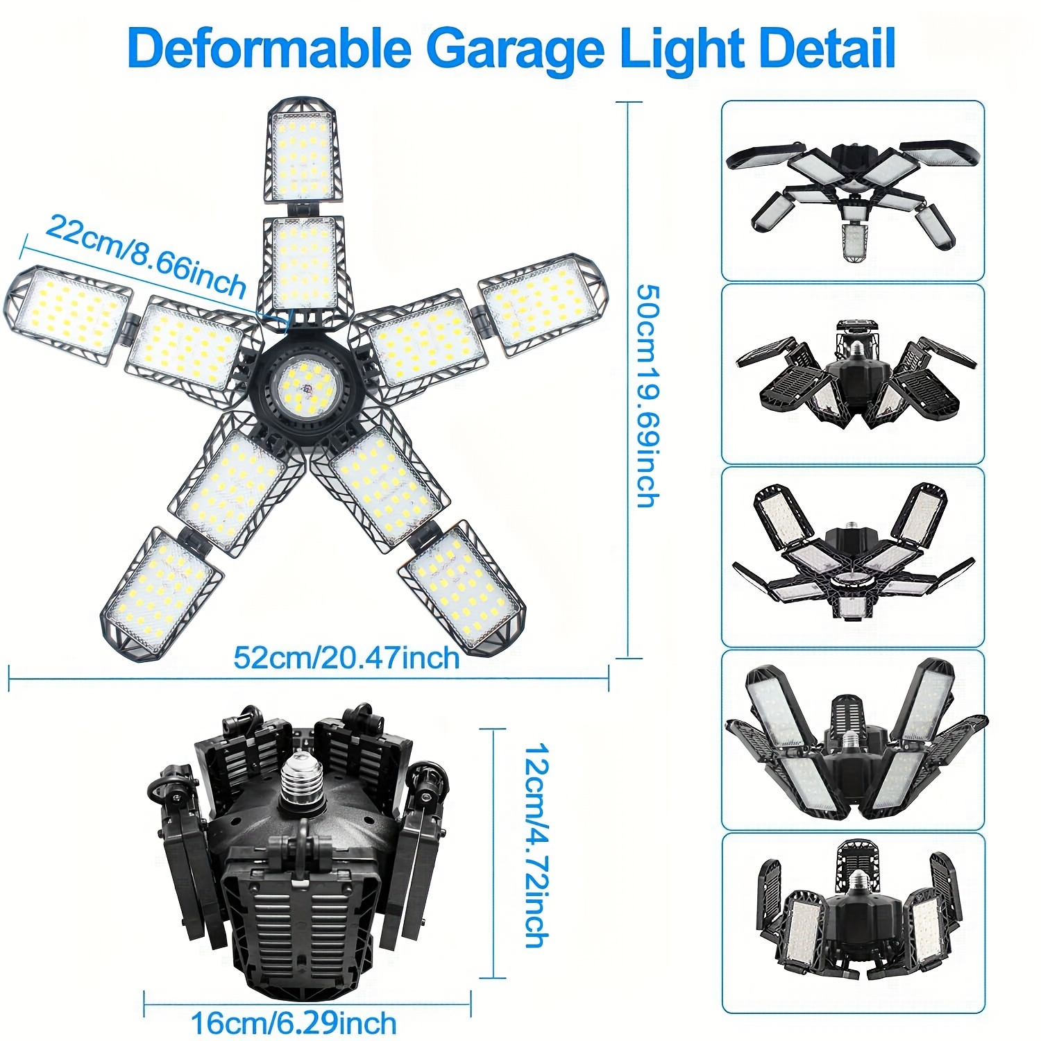 Lampe de garage LED lumineuse 15000LM - Éclairage LED déformable pour garage,  grenier, entrepôt, atelier, sous-sol (150W)