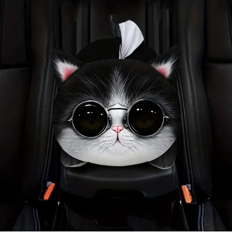 Spectacle Cat Auto-taschentuchhalter, Cartoon-taschentuchbox, Plüsch- taschentuch-organizer, Papierhalter Auto, Zuhause, Schlafzimmer, Wohnzimmer, Rabatte