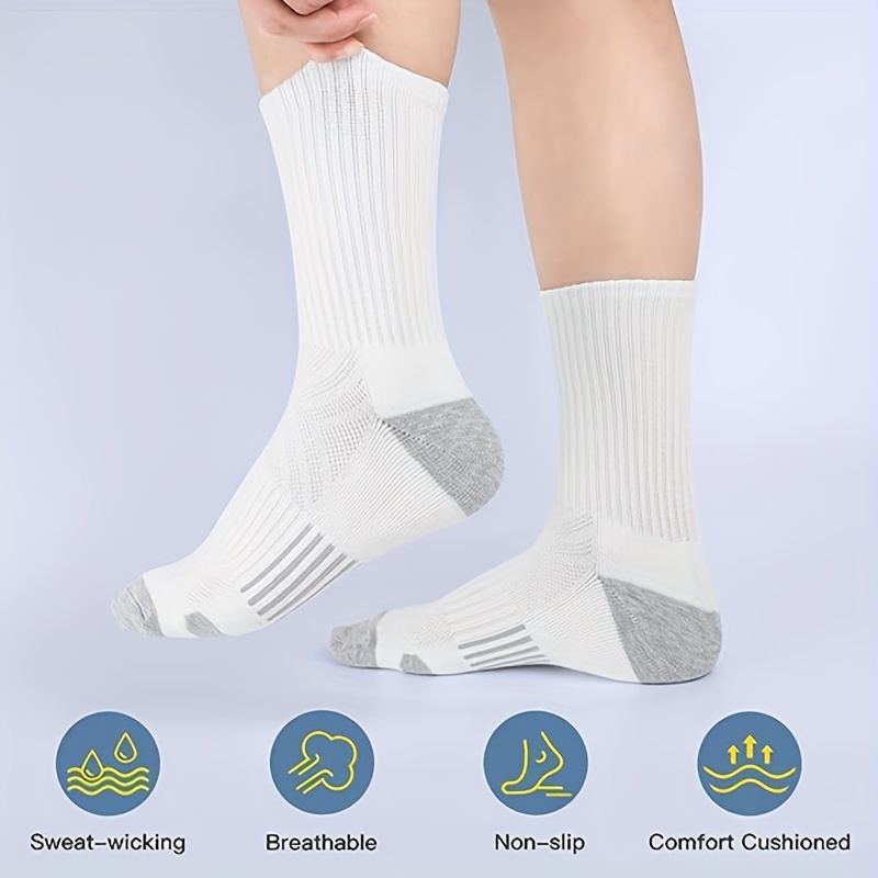 5 Pairs Men's Cotton Cushioned Sports Crew Socks