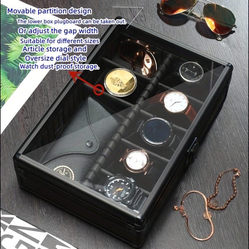 Watch Box Case & Mens Jewelry Box Organizer with 3 Sunglasses Display Box